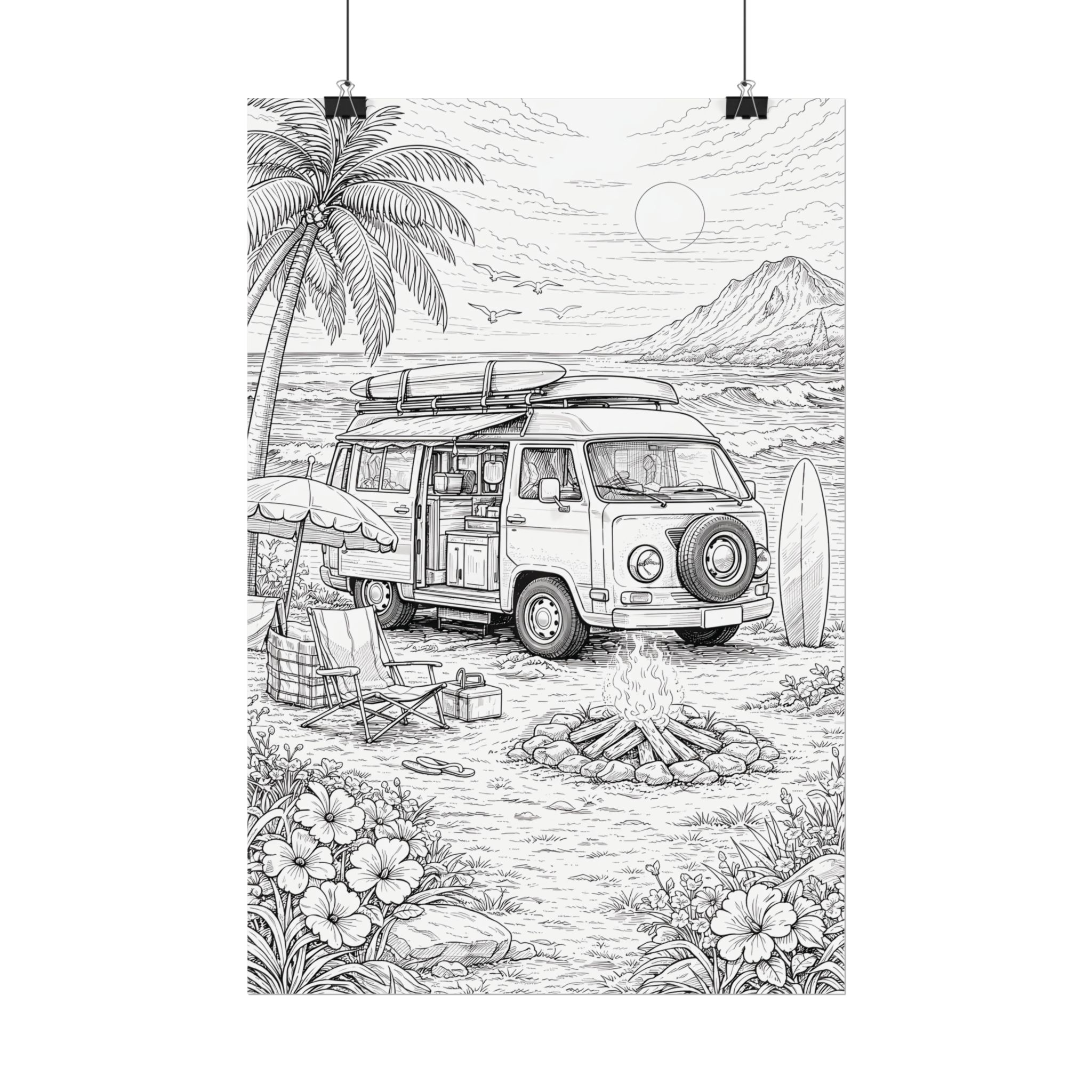 Campervan Poster — Vintage RV Camping Landscape Wall Art