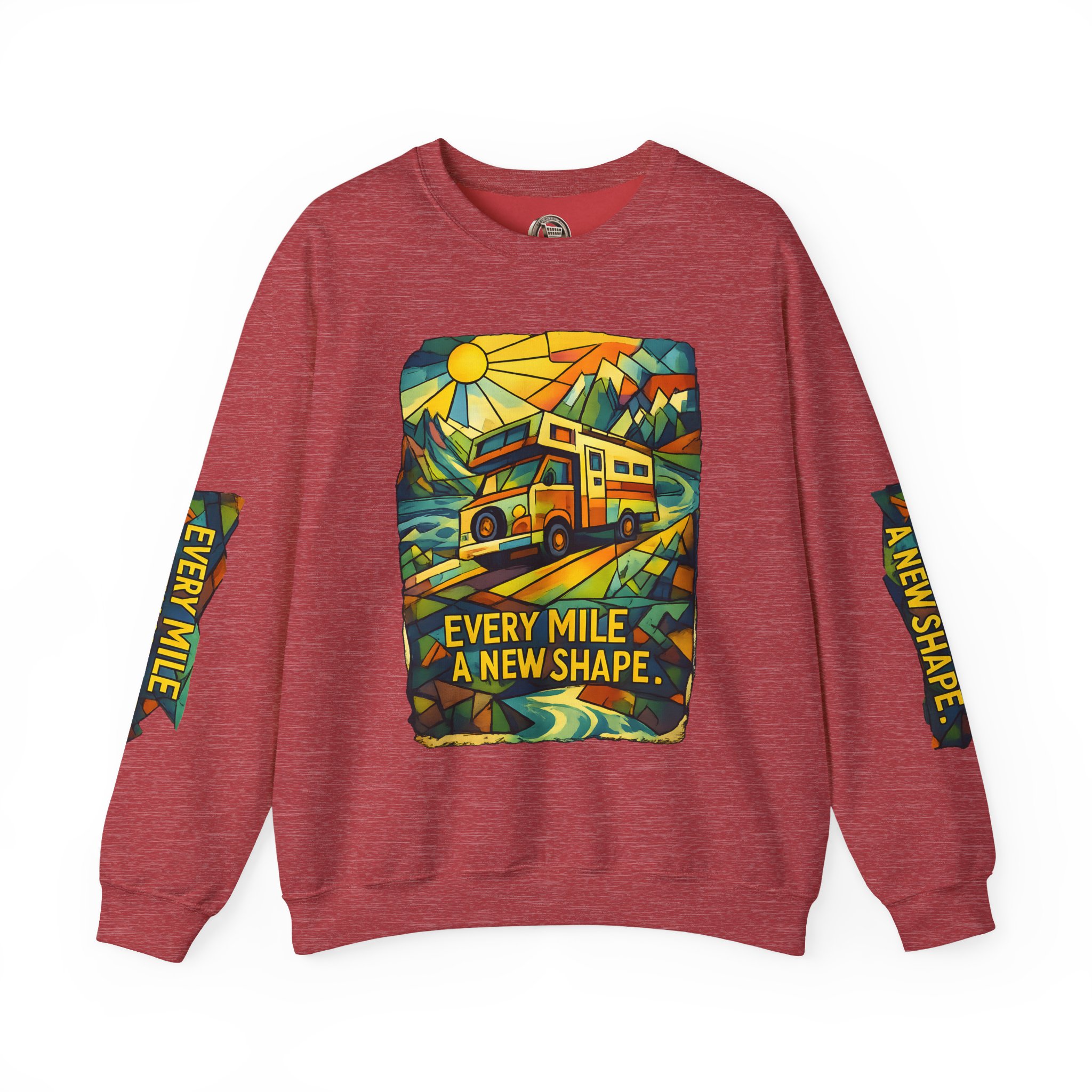 Unisex Heavy Blend™ Crewneck Sweatshirt — "Every Mile A New Shape" Design Cubic-Line