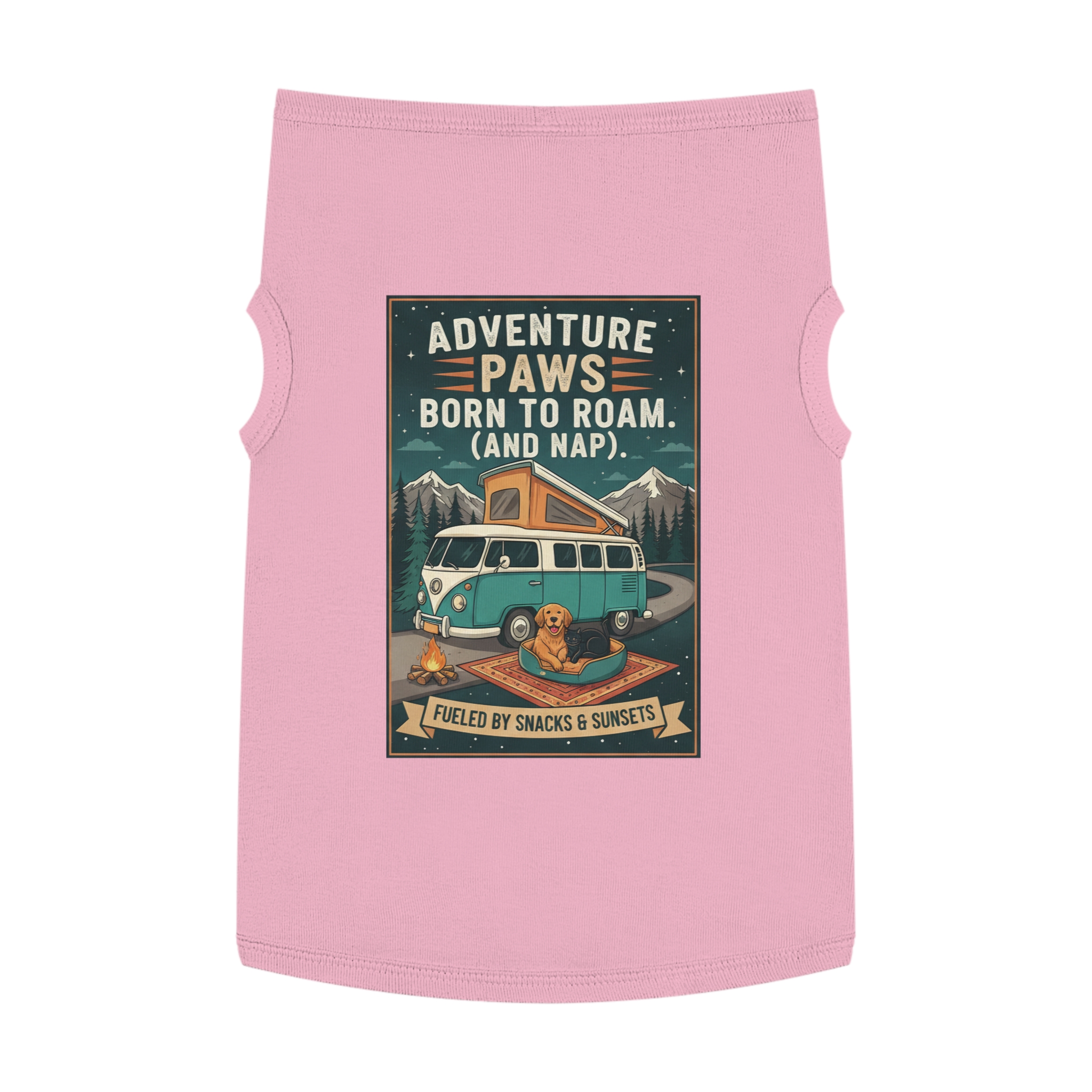 Pet Tank Top — "Adventure Paws Born to Roam (And Nap)" Camping Dog Shirt