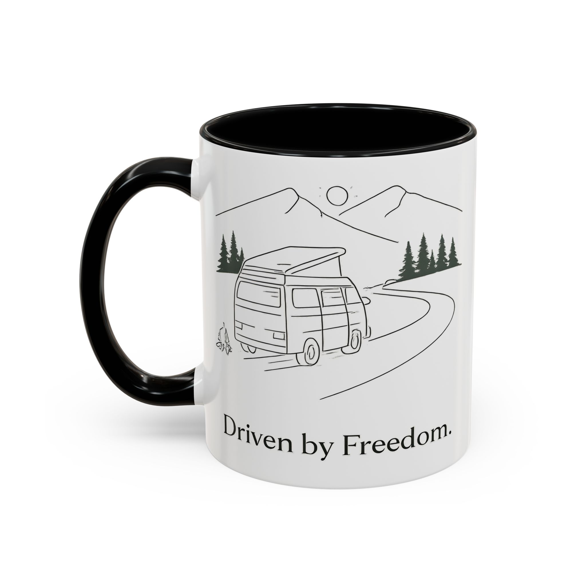 Accent Coffee Mug (11, 15oz) — "Driven By Freedom" Design Minimal-Line
