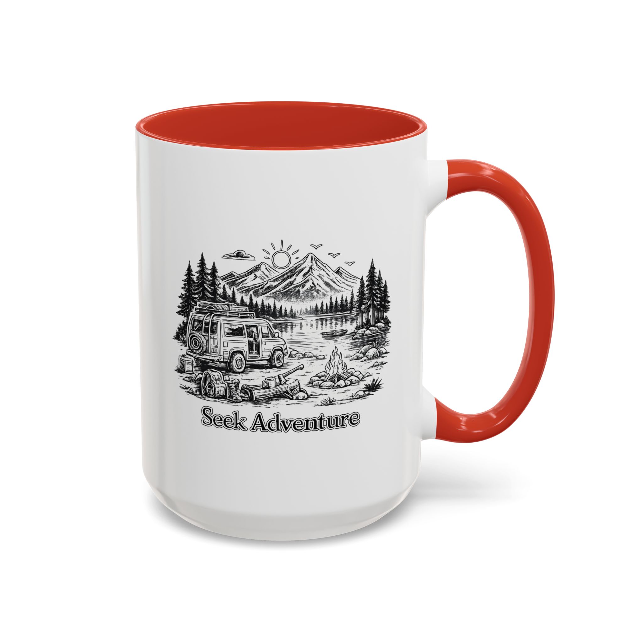 Accent Coffee Mug (11, 15oz) — "Seek Adventure" Design Minimal-Line