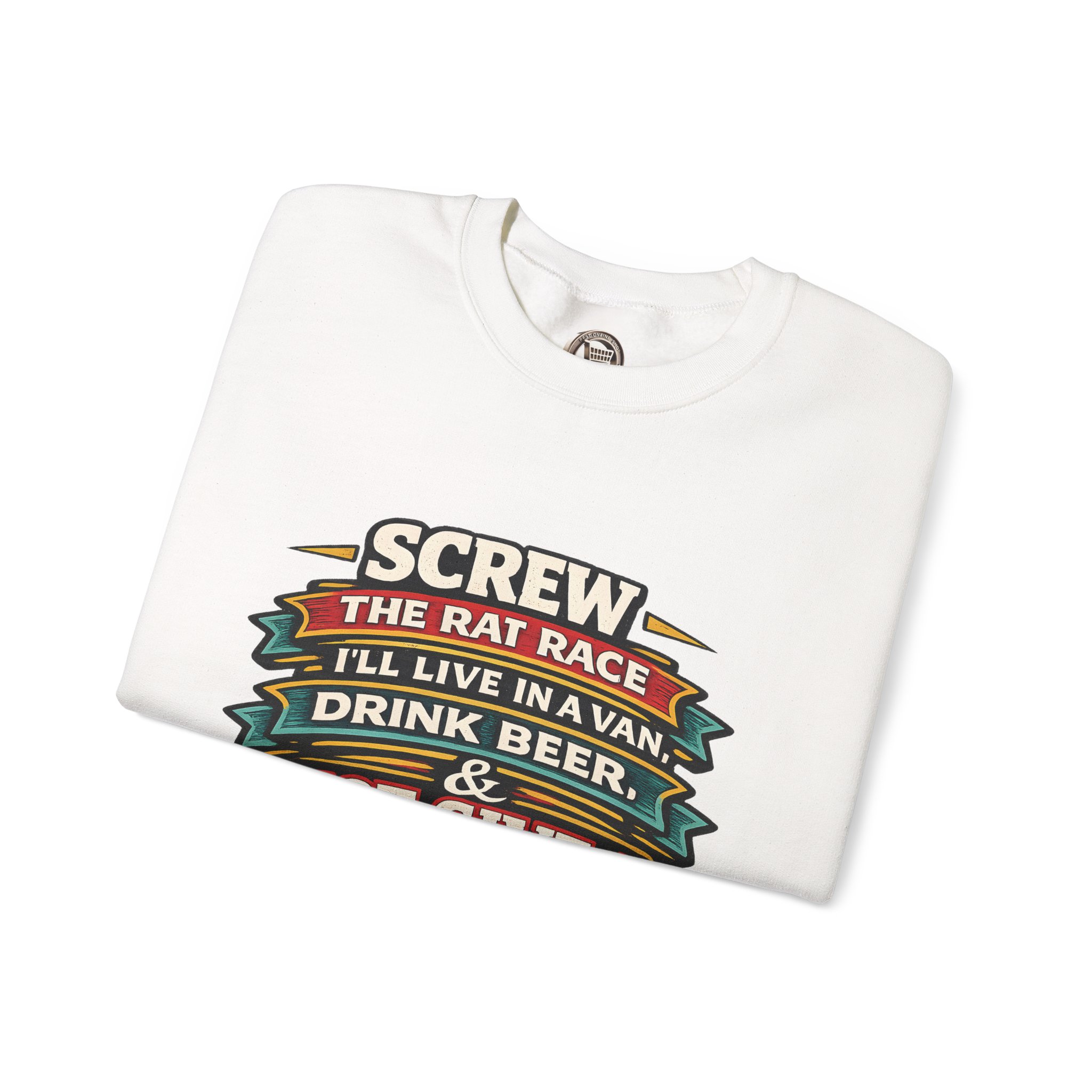 Unisex Heavy Blend™ Crewneck Sweatshirt — "Screw The Rat Race" Design F**K-Line