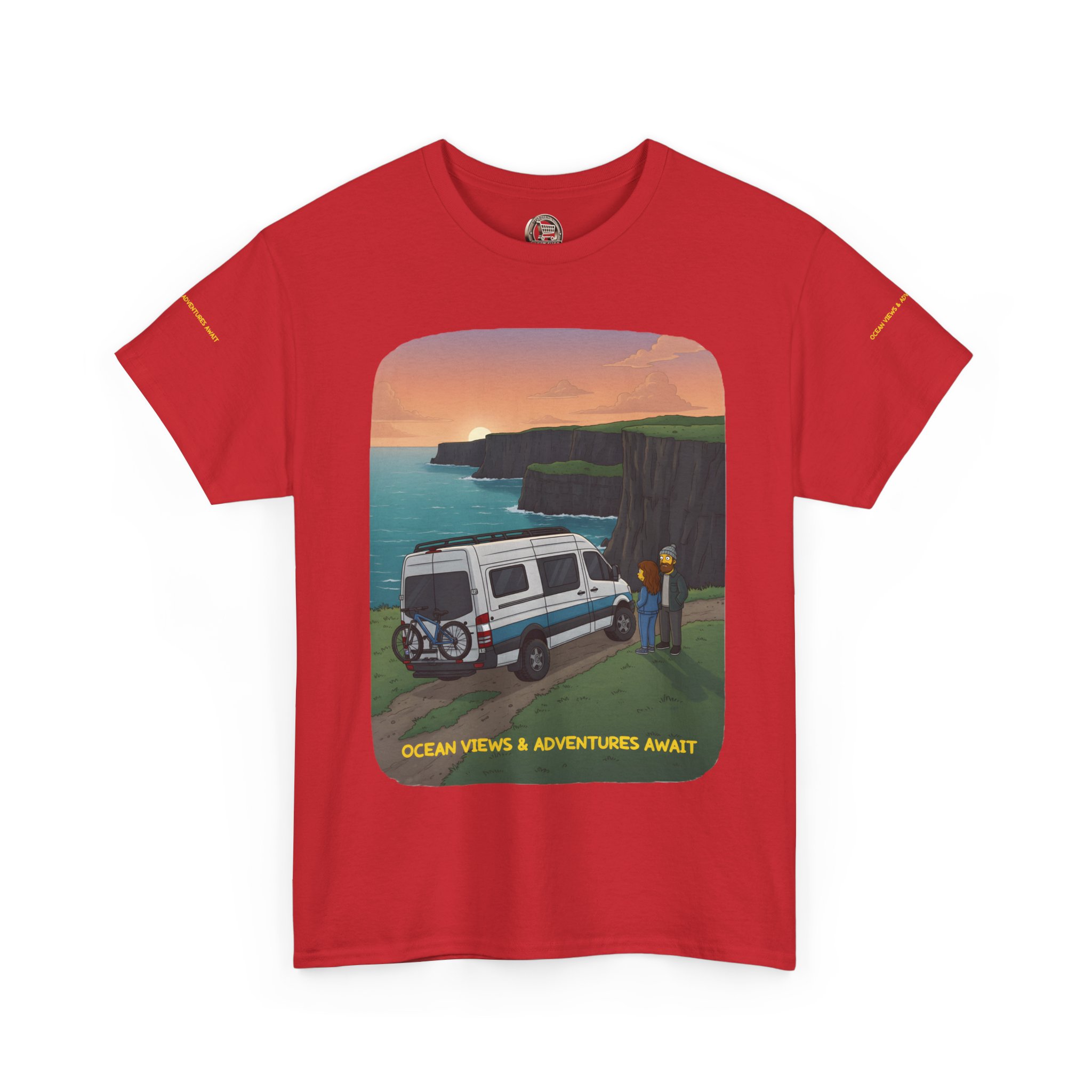 Unisex Heavy Cotton Tee — "Ocean Views-Adventures Awaits" Design Sitcom-Line