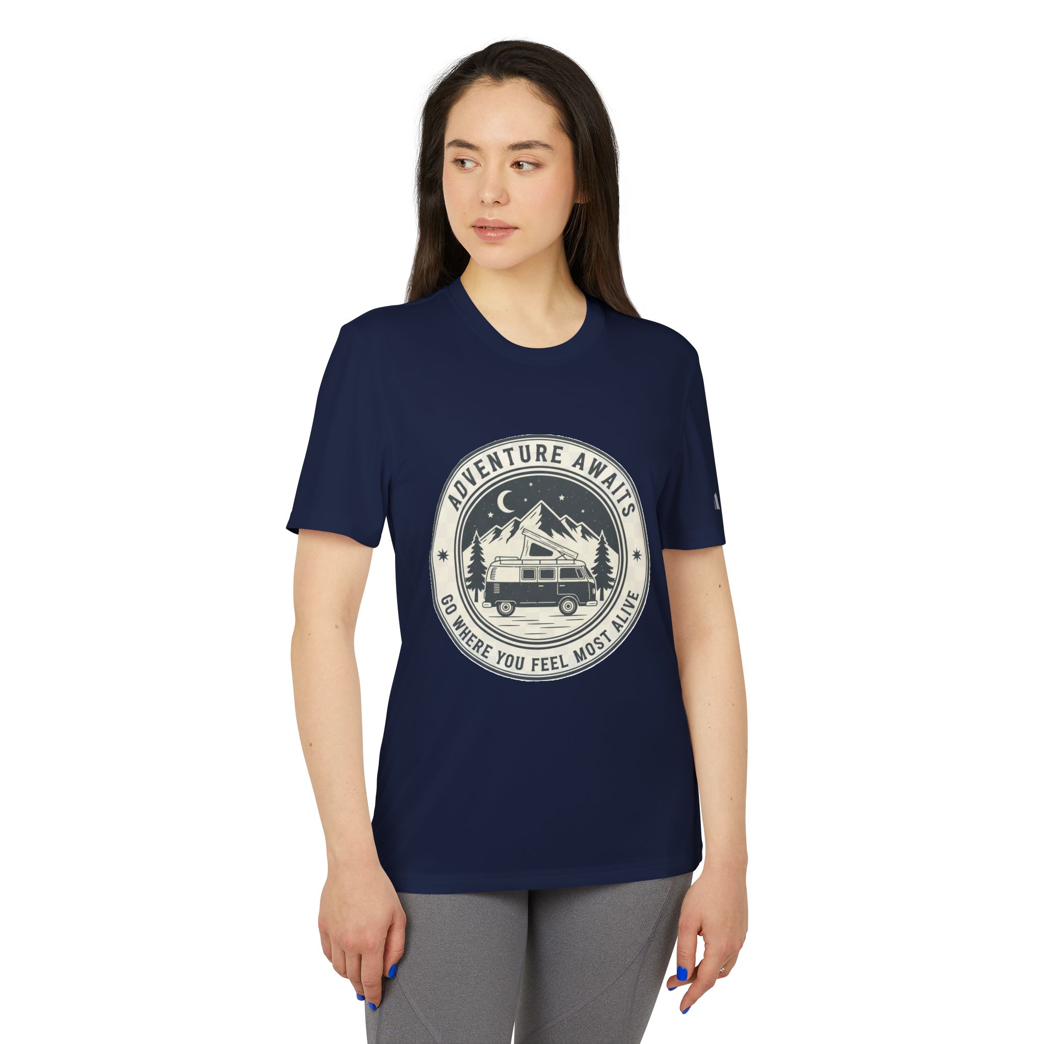 T-Shirt(Adidas) - 'Adventure Awaits-Go Where You Feel Most Alive' (Only Front printed)