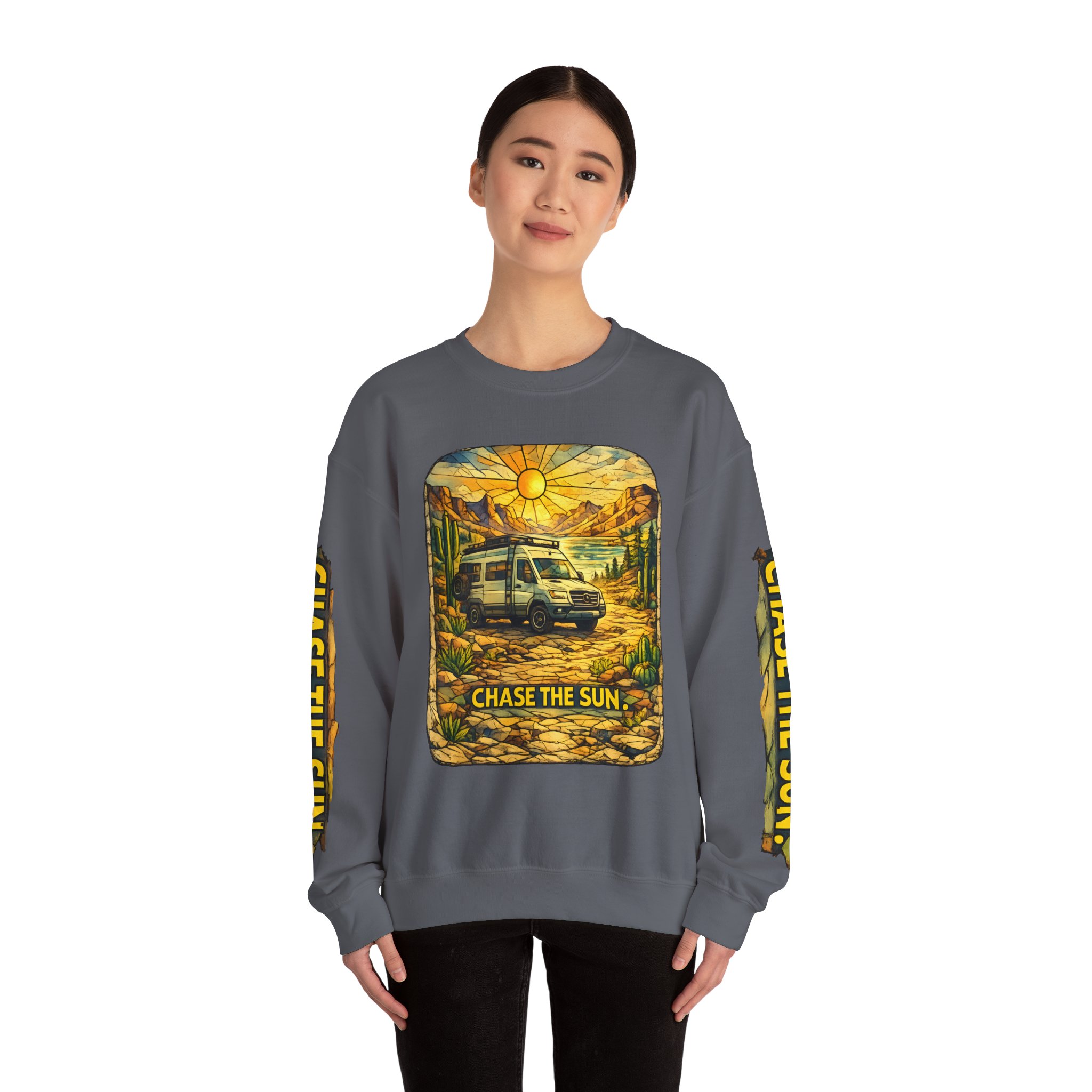 Unisex Heavy Blend™ Crewneck Sweatshirt — "Chase The Sun" Design Cubic-Line