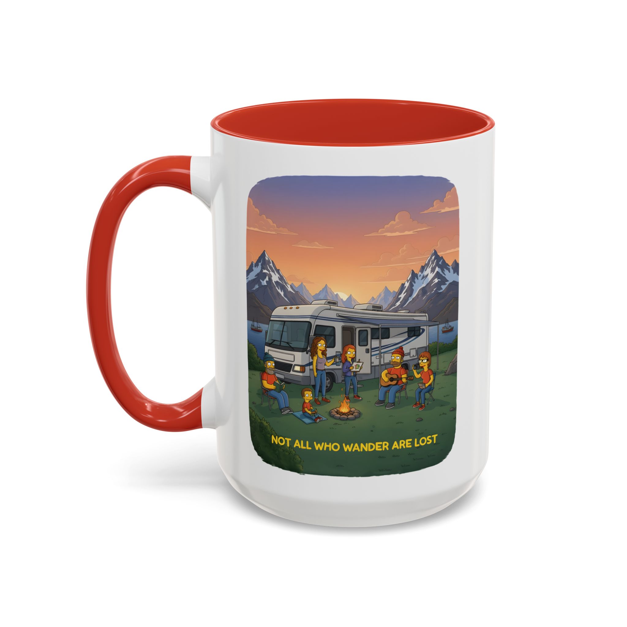 Accent Coffee Mug (11, 15oz) — "Not All Who Wander Are Lost" Design Sitcom-Line