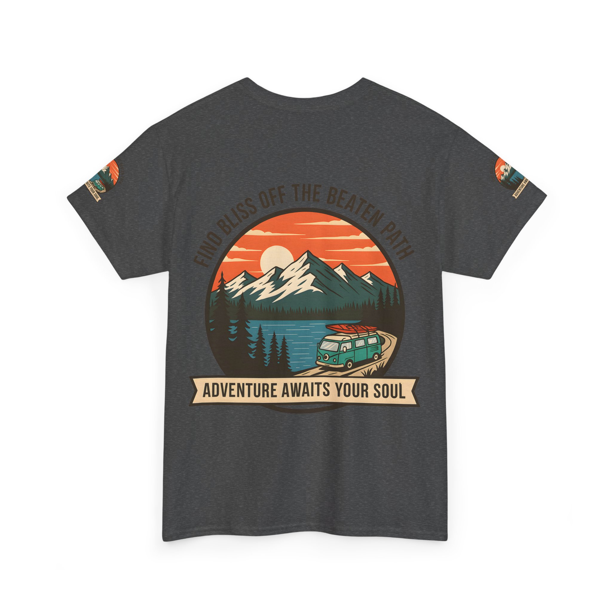 Unisex Heavy Cotton Tee — "Find Bliss Off the Beaten Path" Mountain & Camper T‑Shirt
