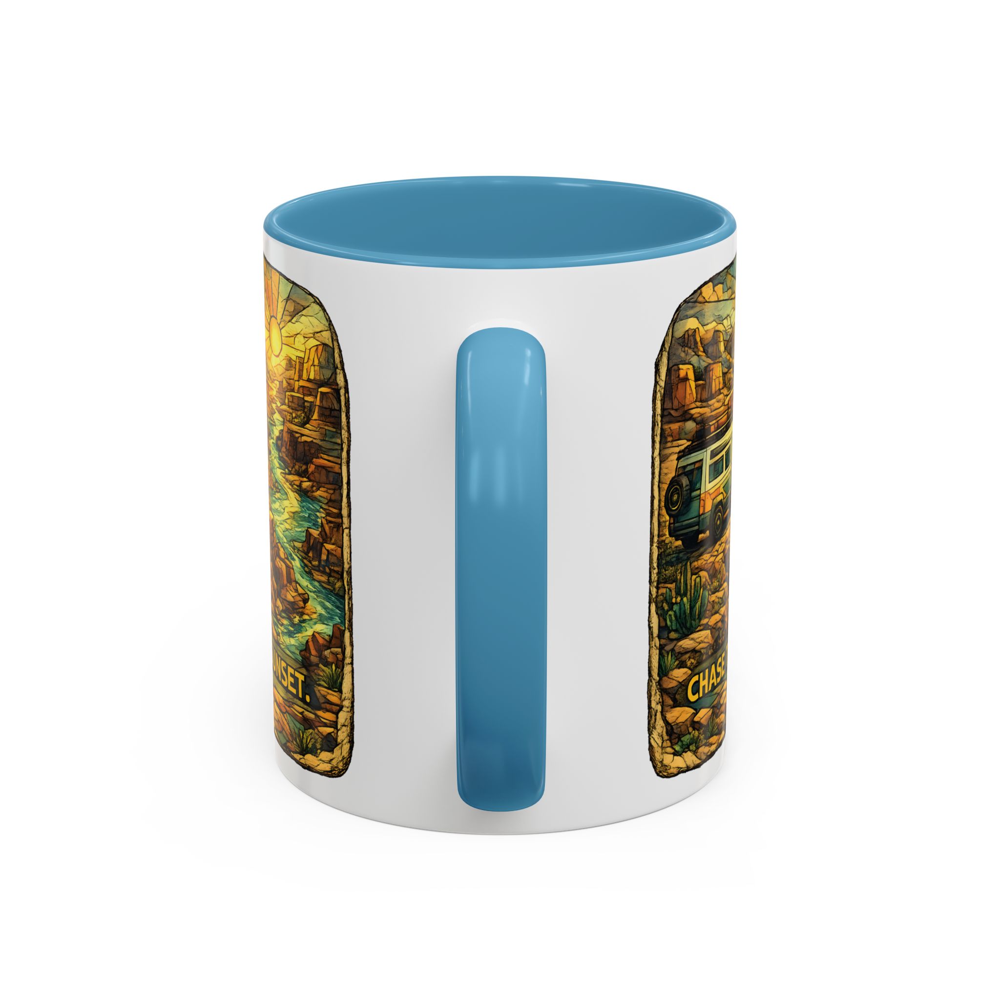 Accent Coffee Mug (11, 15oz) — "Chase The Sunset" Design Cubic-Line