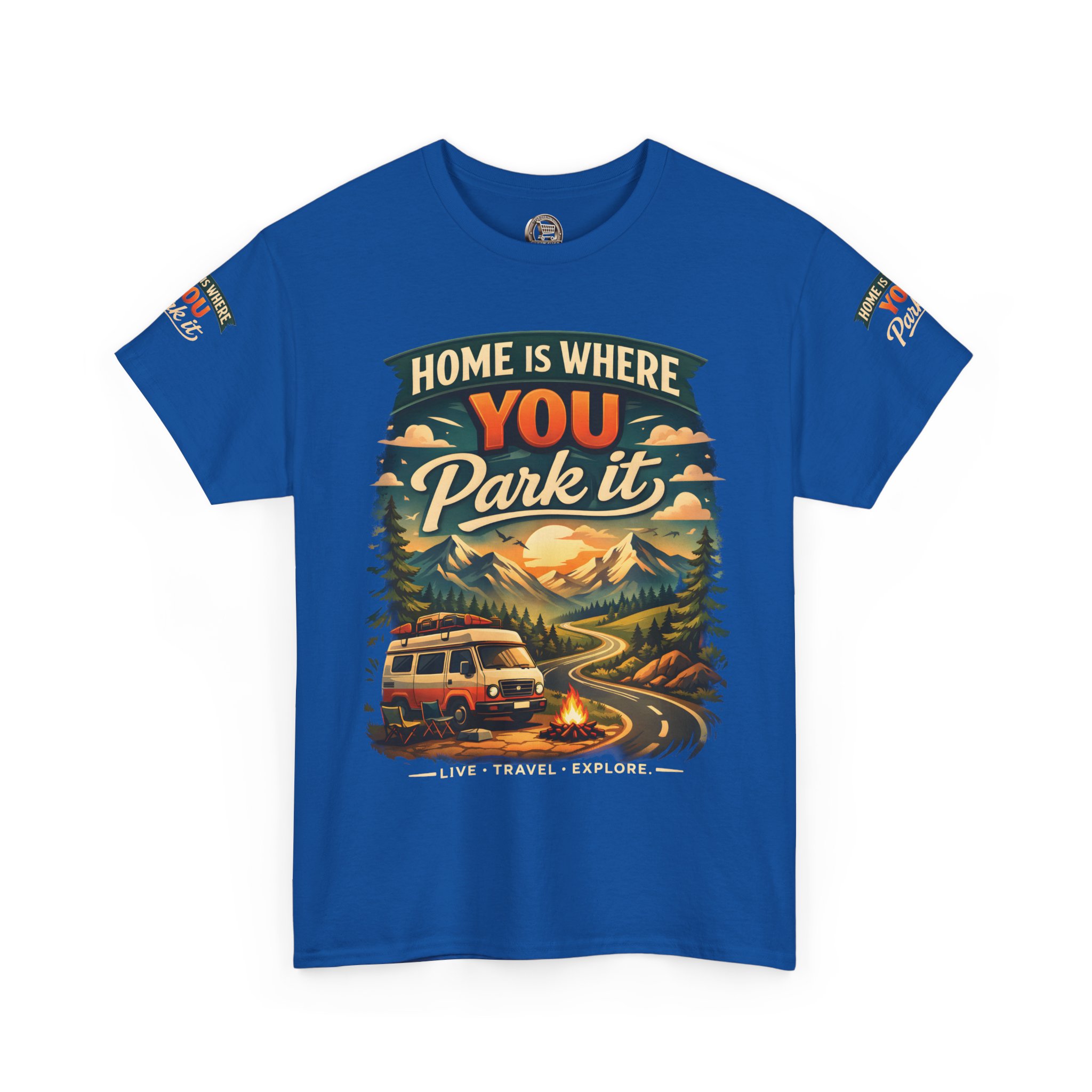 Unisex Heavy Cotton Tee — "Hom Is Where You Park It" Design Scenic-Line