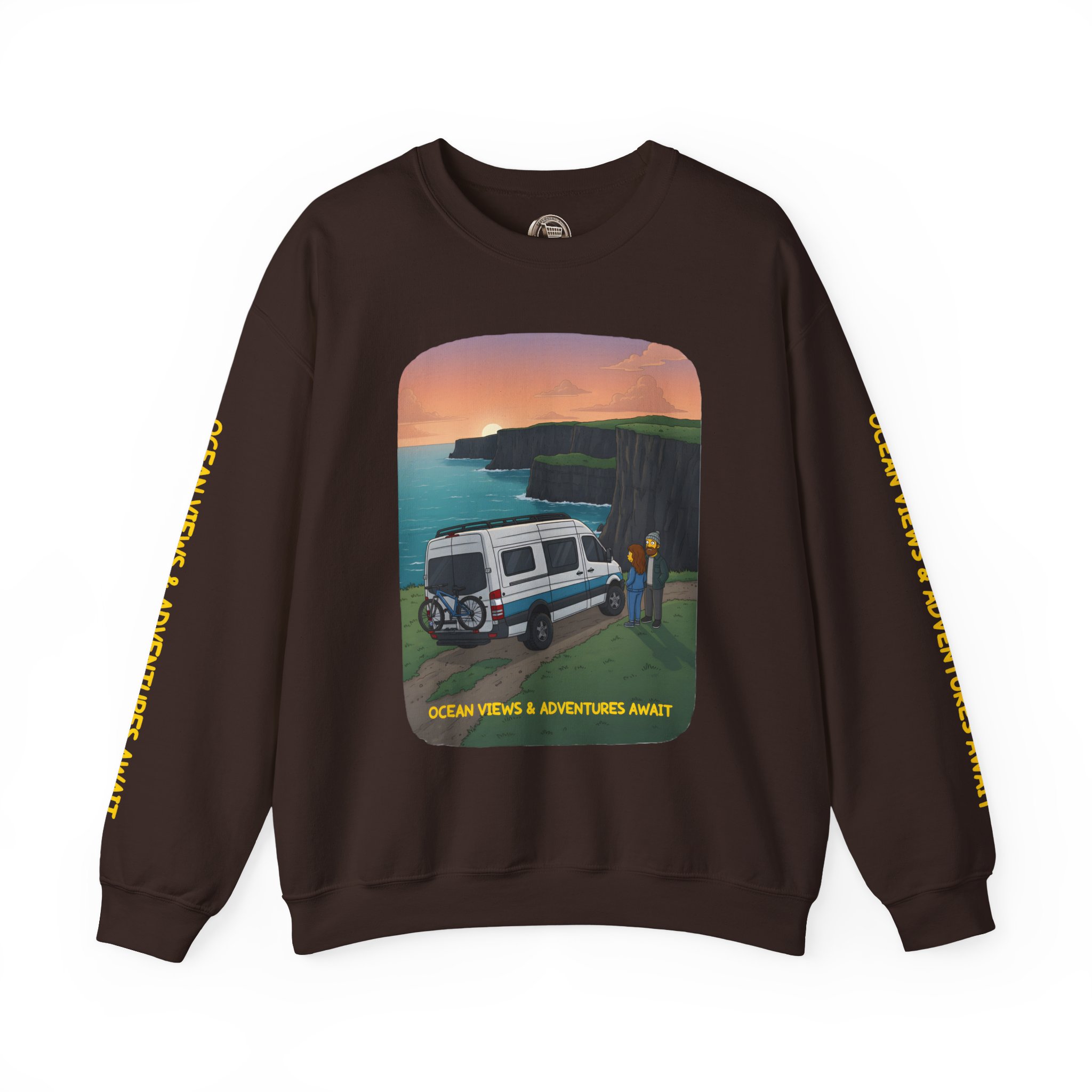 Unisex Heavy Blend™ Crewneck Sweatshirt — "Ocean Views-Adventures Awaits" Design Sitcom-Line