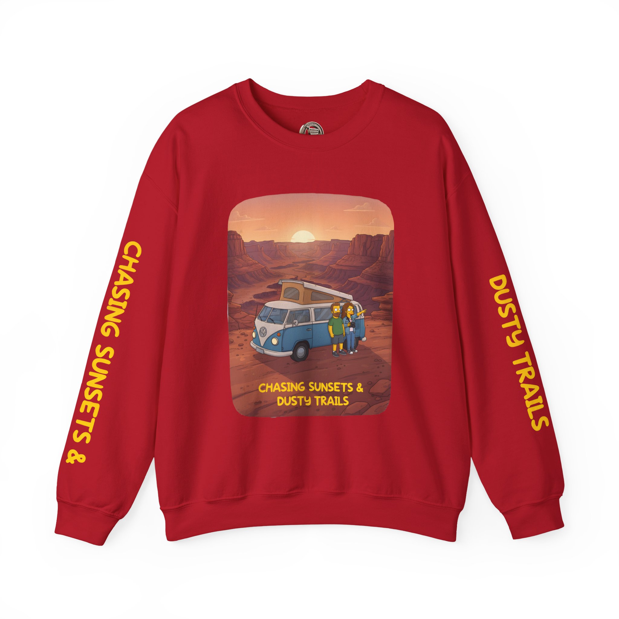 Unisex Heavy Blend™ Crewneck Sweatshirt — "Chasing Sunsets And Dusty Trails" Design Sitcom-Line