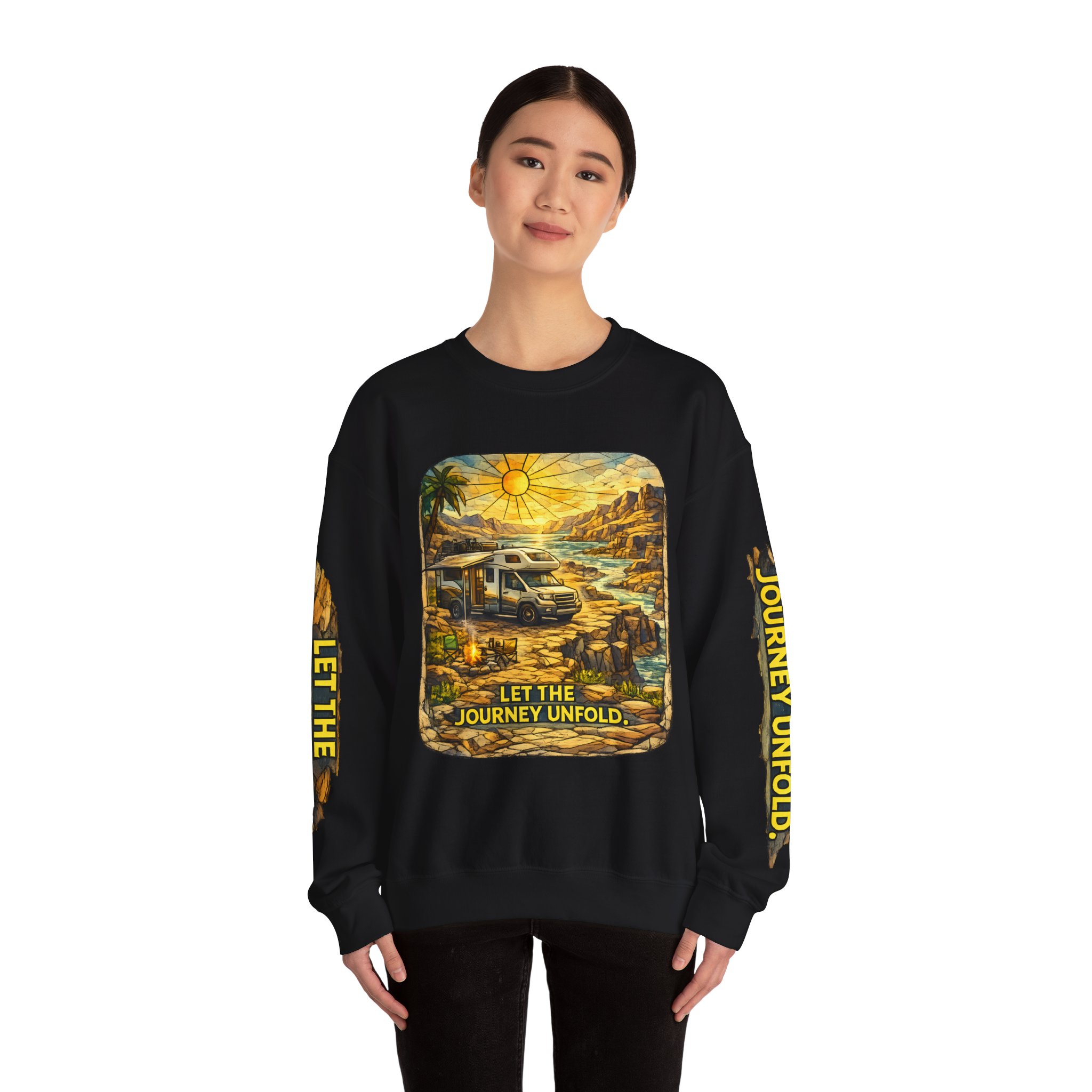 Unisex Heavy Blend™ Crewneck Sweatshirt — "Let The Journey Unfold" Design Cubic-Line