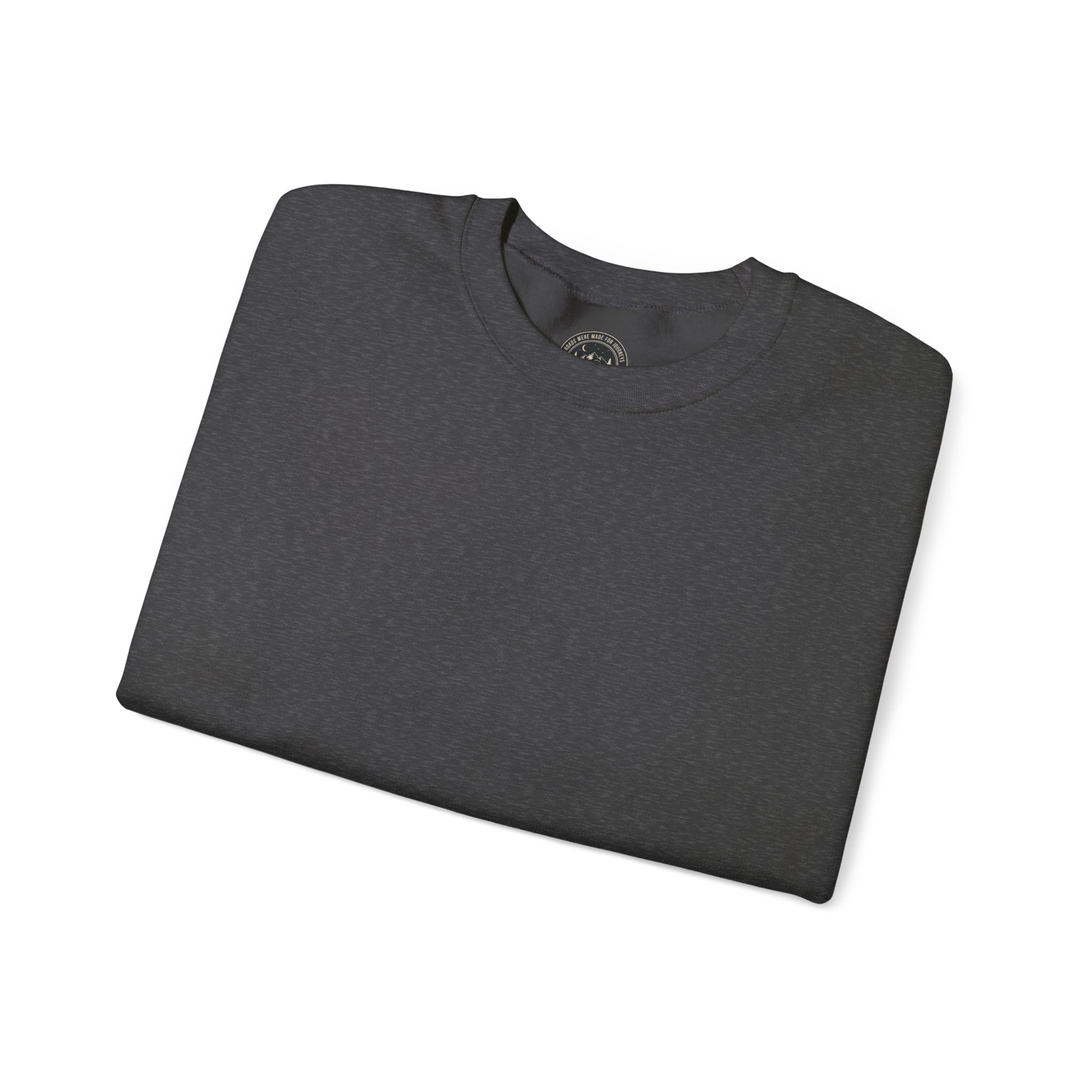 Crewneck Sweatshirt — "ROAD WHERE MADE FOR JOURNEYS-NOT DESTINATIONS" (Only Back printed) Vintage Camper Van Outdoor Graphic