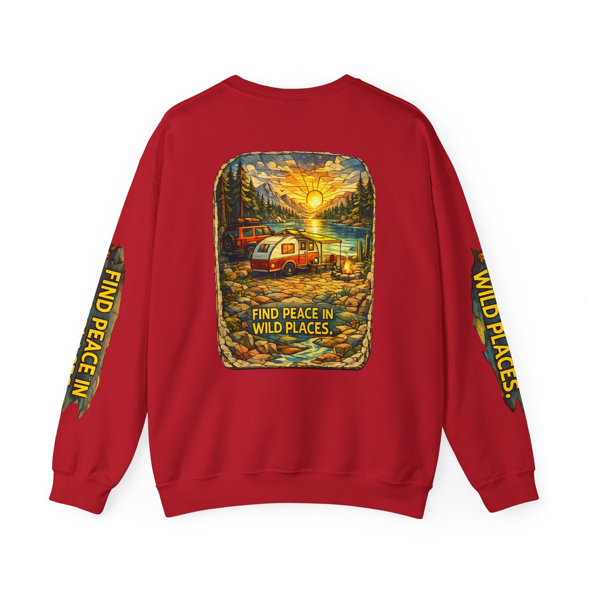 Unisex Heavy Blend™ Crewneck Sweatshirt — "Find Peace In Wild Places" Design Cubic-Line
