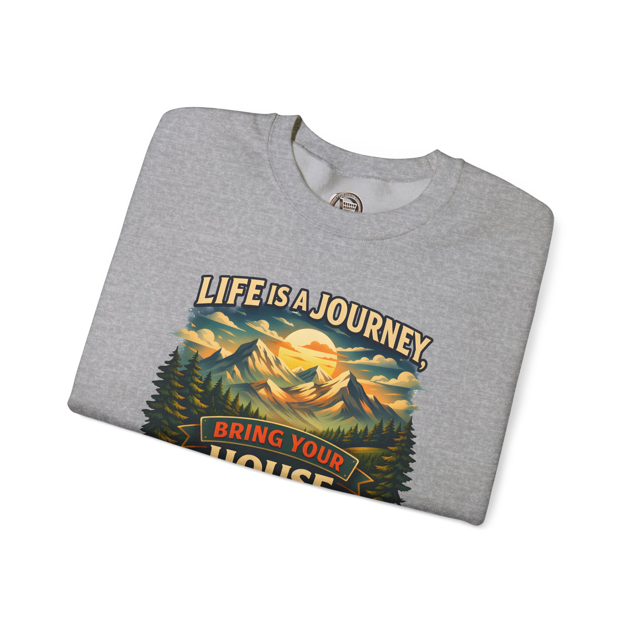 Unisex Heavy Blend™ Crewneck Sweatshirt — "Live Is A Journey-Bring Your House With You" Design Scenic-Line