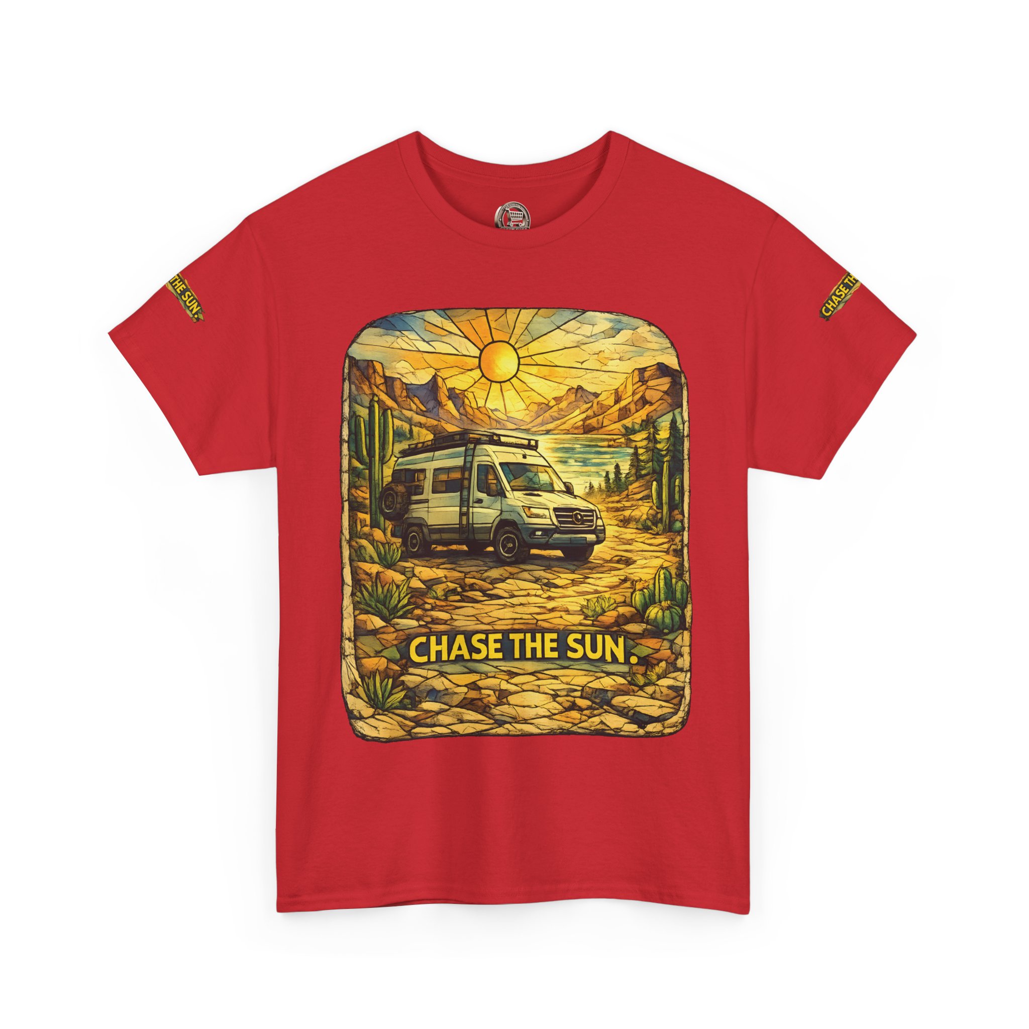 Unisex Heavy Cotton Tee — "Chase The Sun" Design Cubic-Line