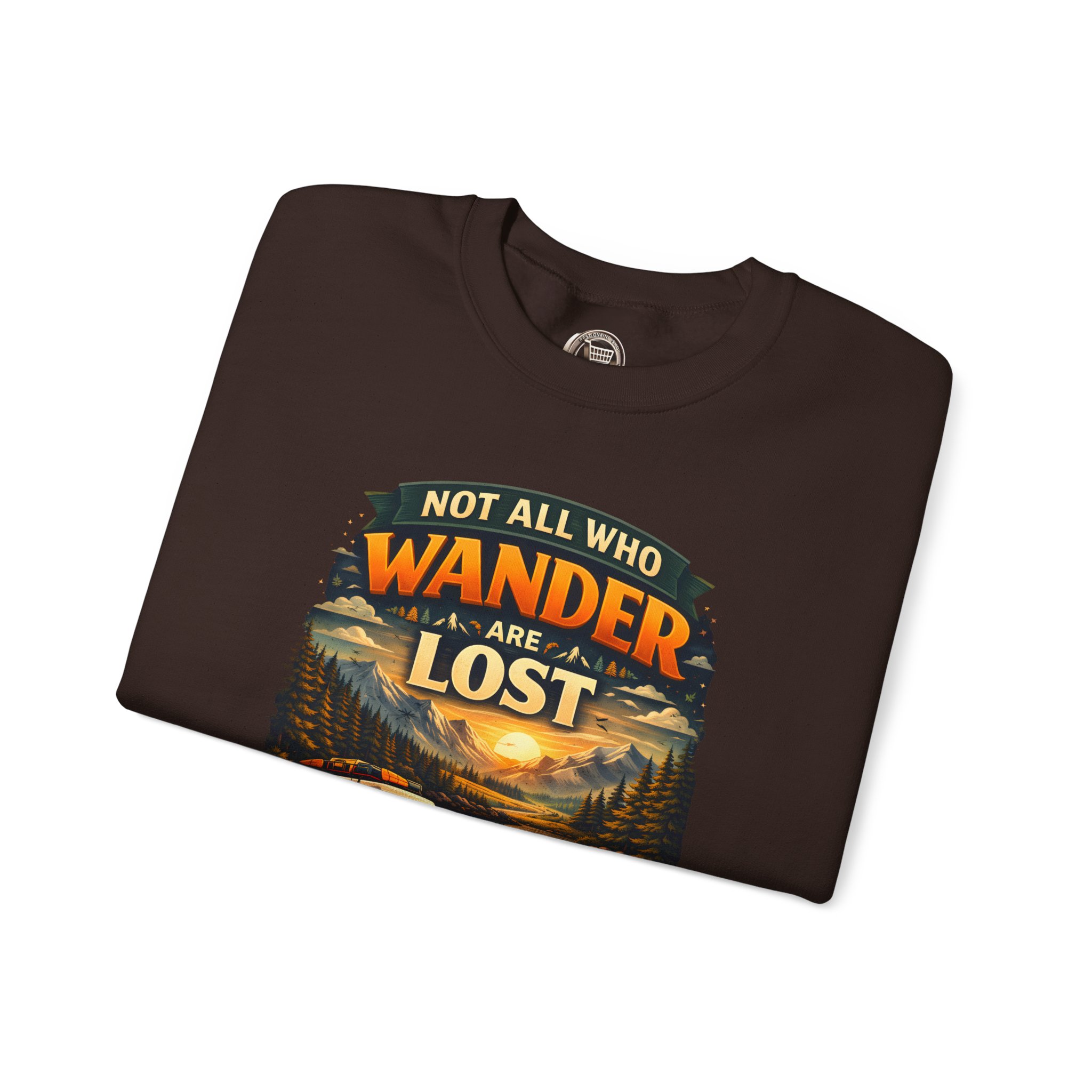 Unisex Heavy Blend™ Crewneck Sweatshirt — "Not All Who Wander Are Lost" Design Scenic-Line