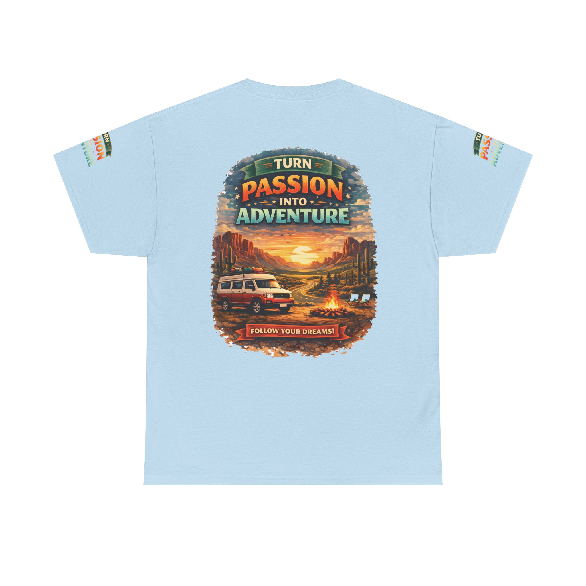 Unisex Heavy Cotton Tee — "Turn Passion Into Adventure" Design Scenic-Line