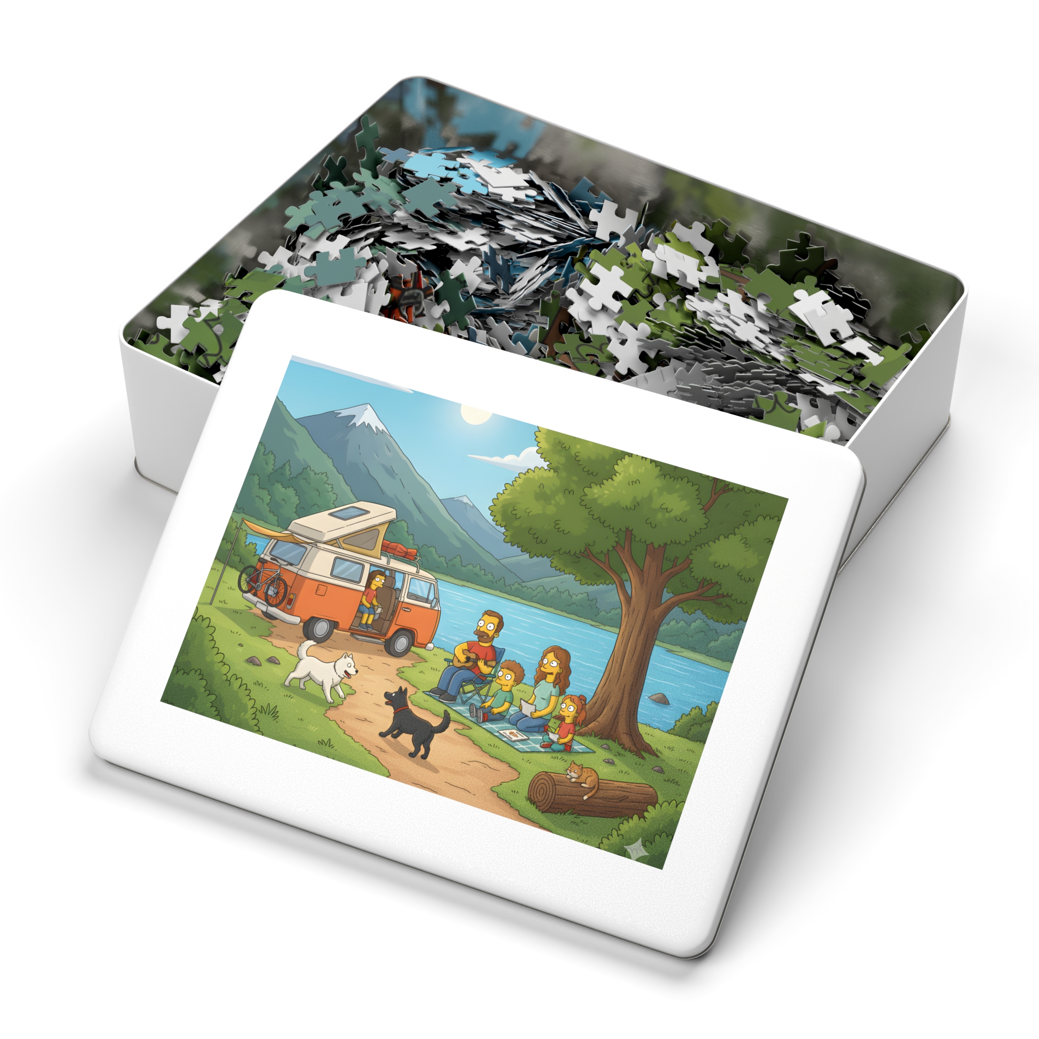 Jigsaw Puzzle with Tin — Scenic Campervan Lake