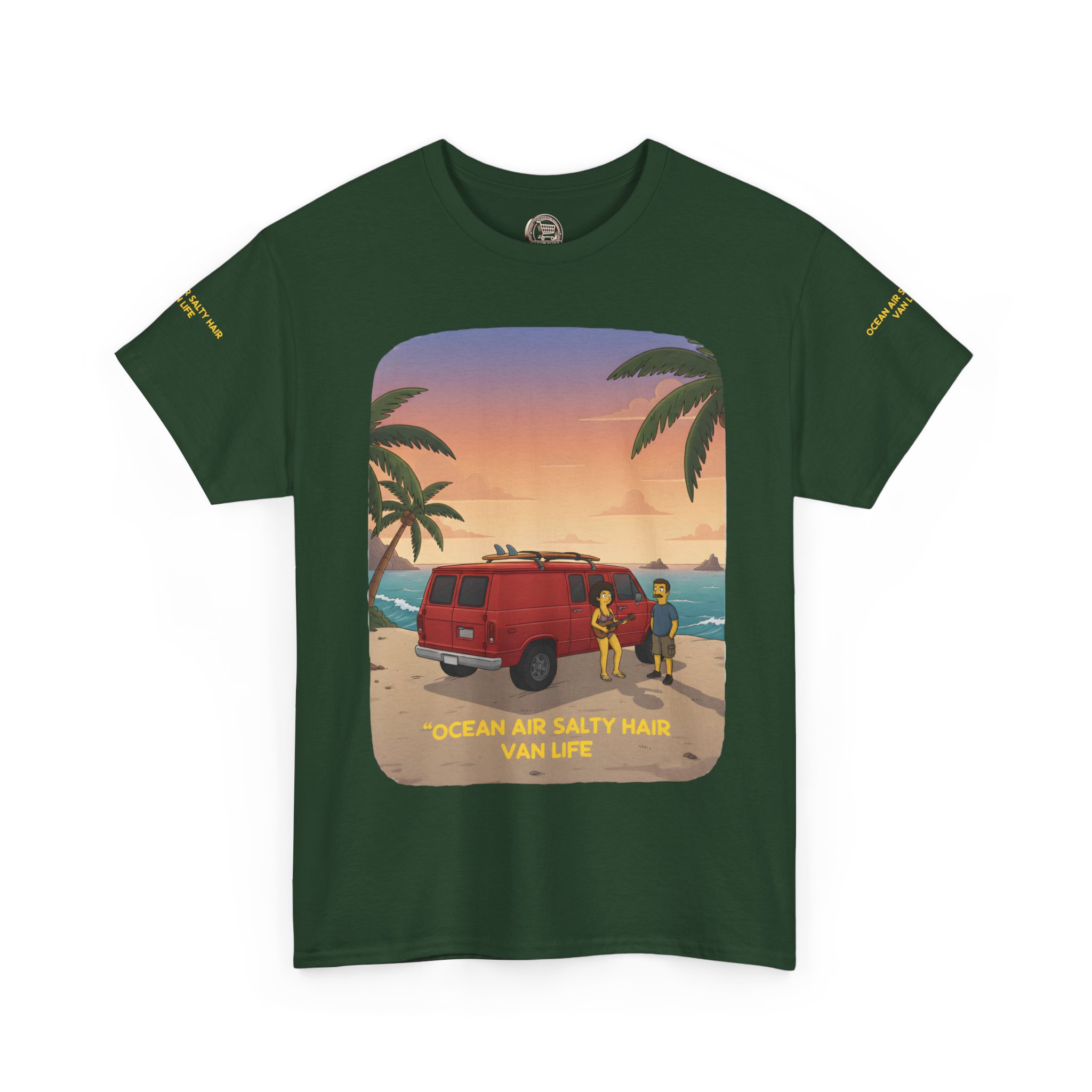 Unisex Heavy Cotton Tee — "Ocean Air Salty Hair Van Life" Design Sitcom-Line