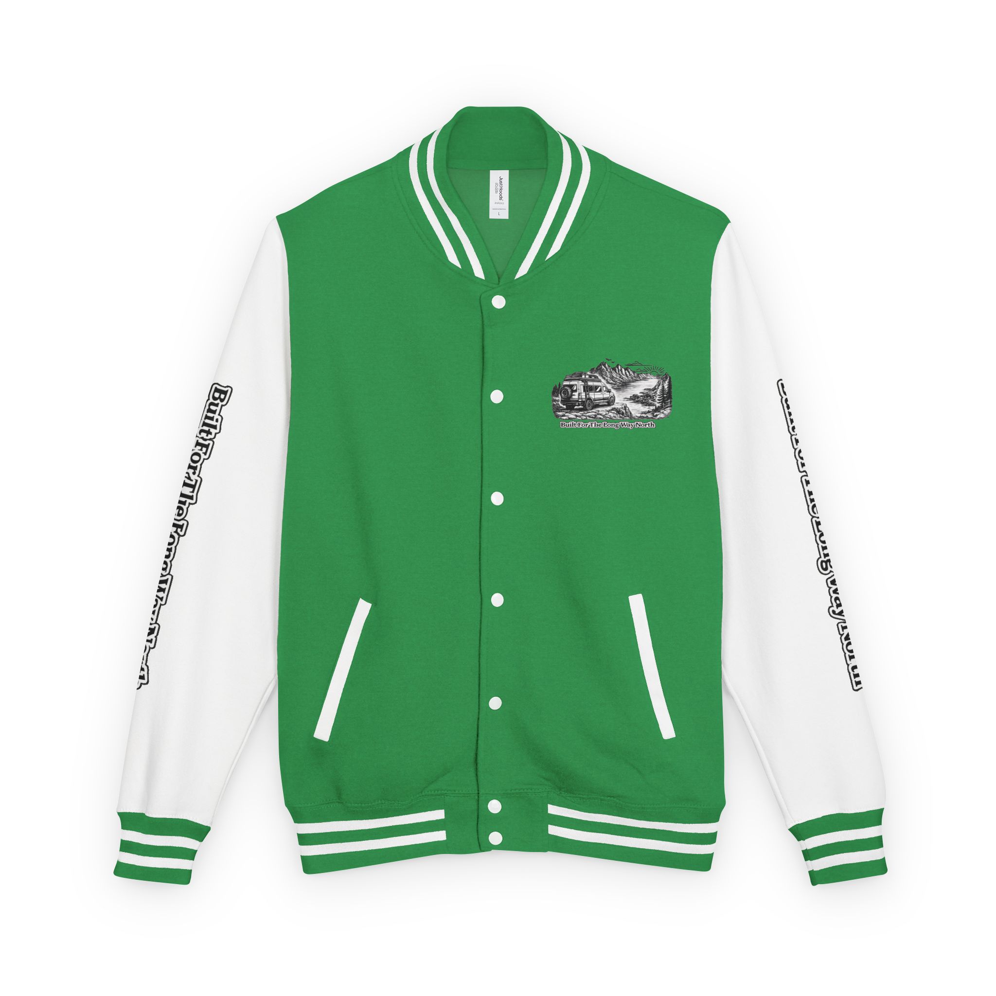 Unisex Heavyweight Letterman Jacket — "Built For The Long Way North" Travel Varsity Coat