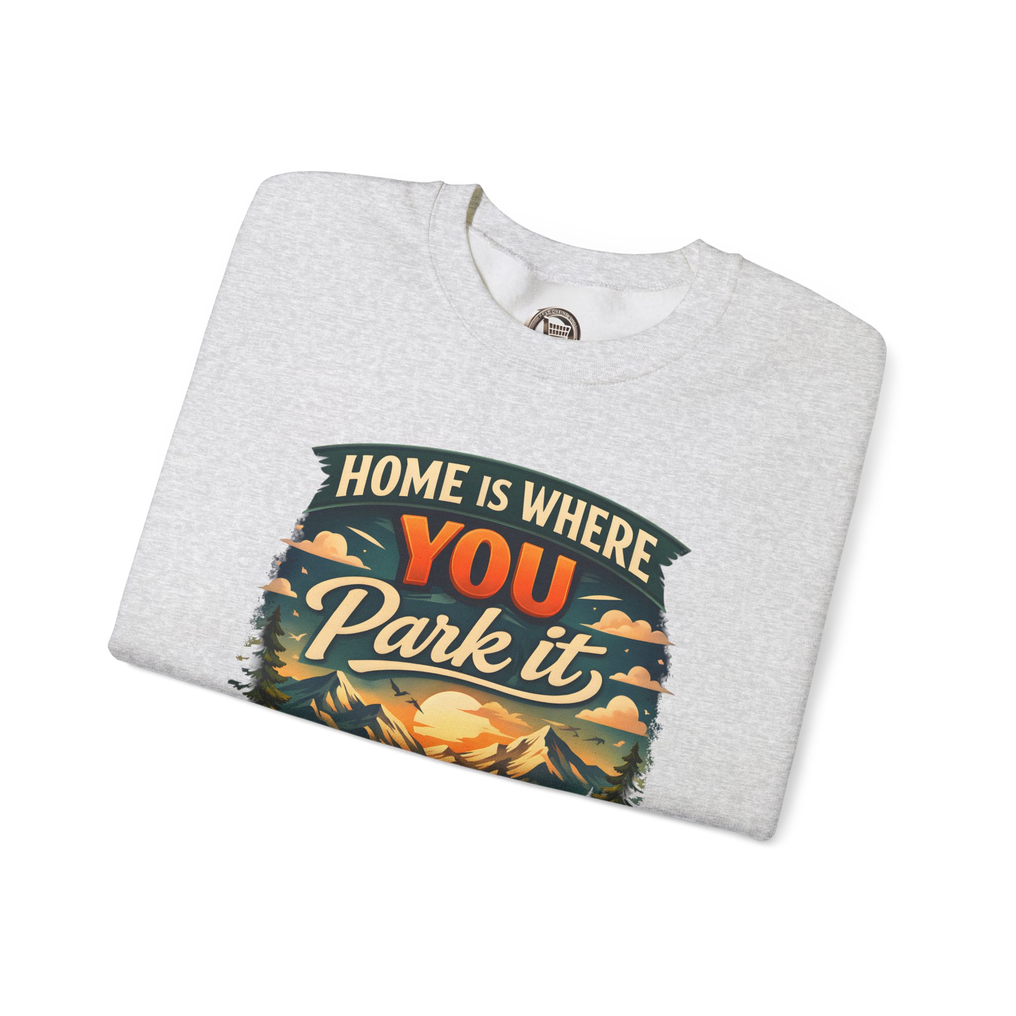 Unisex Heavy Blend™ Crewneck Sweatshirt — "Home Is Where You Park It" Design Scenic-Line