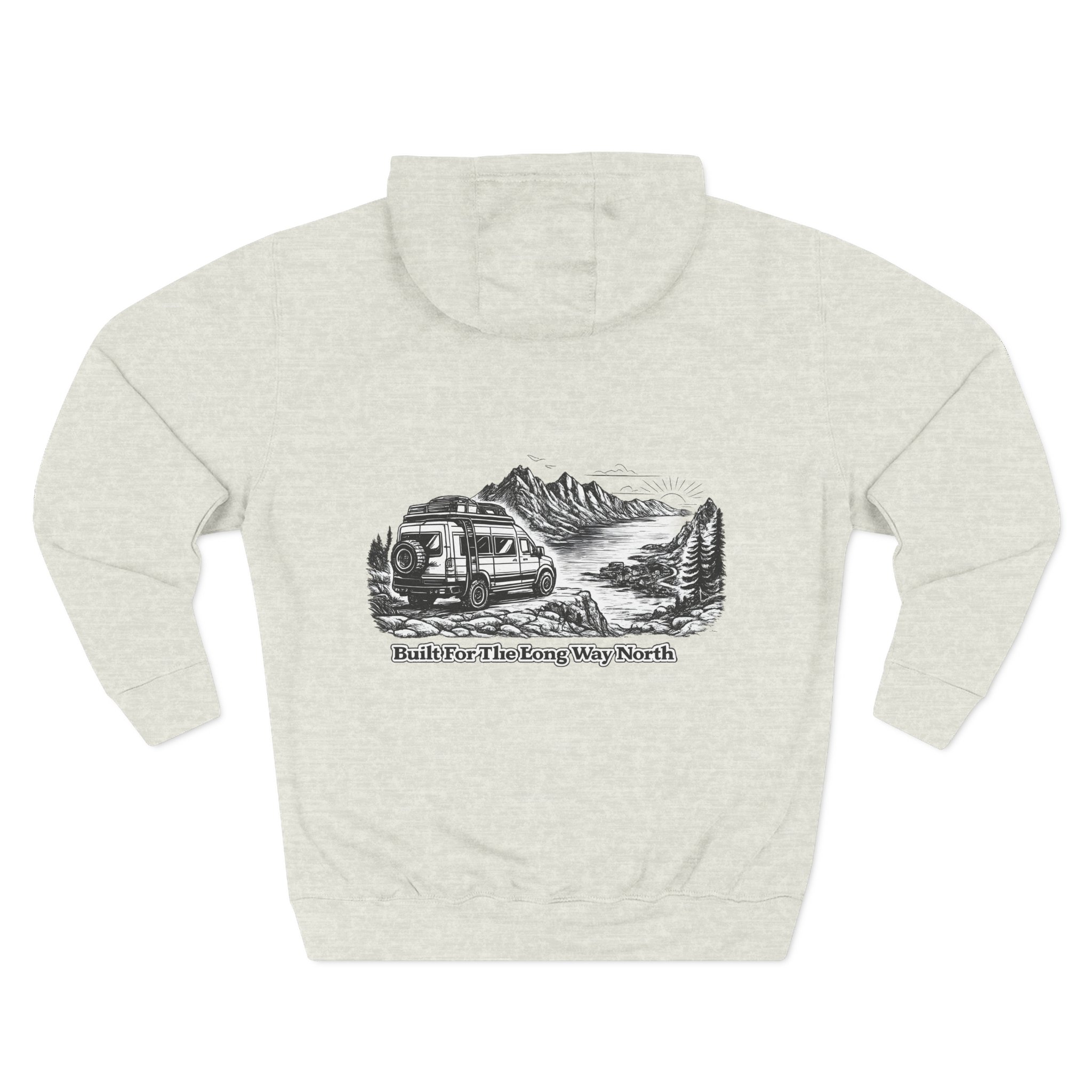 Three-Panel Fleece Hoodie - "Built For The Long Way North" Design Minimal-Line