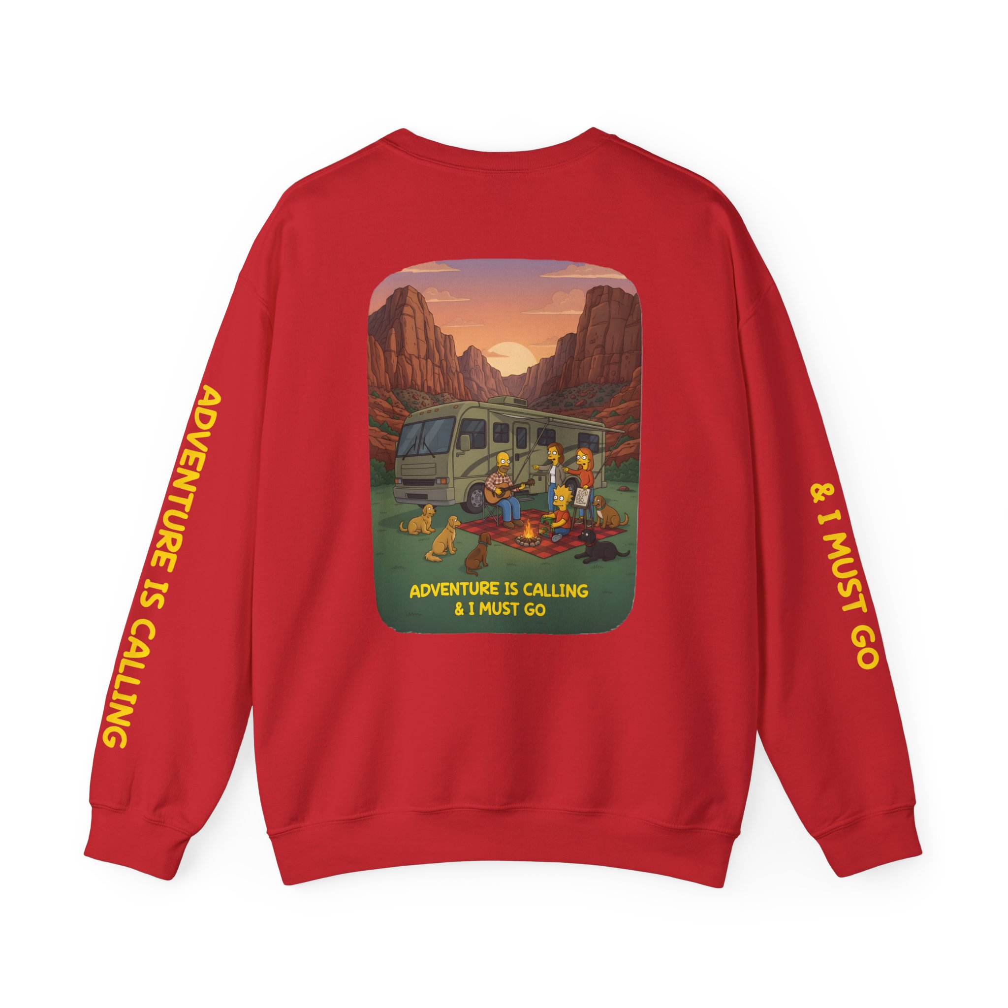 Unisex Heavy Blend™ Crewneck Sweatshirt — "Adventure Is Calling-I Must Go" Design Sitcom-Line