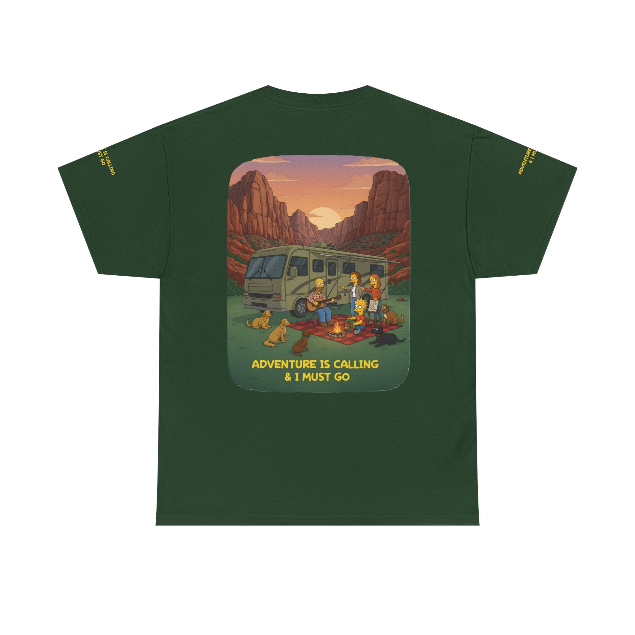 Unisex Heavy Cotton Tee — "Adventure Is Calling-I Must Go" Design Sitcom-Line