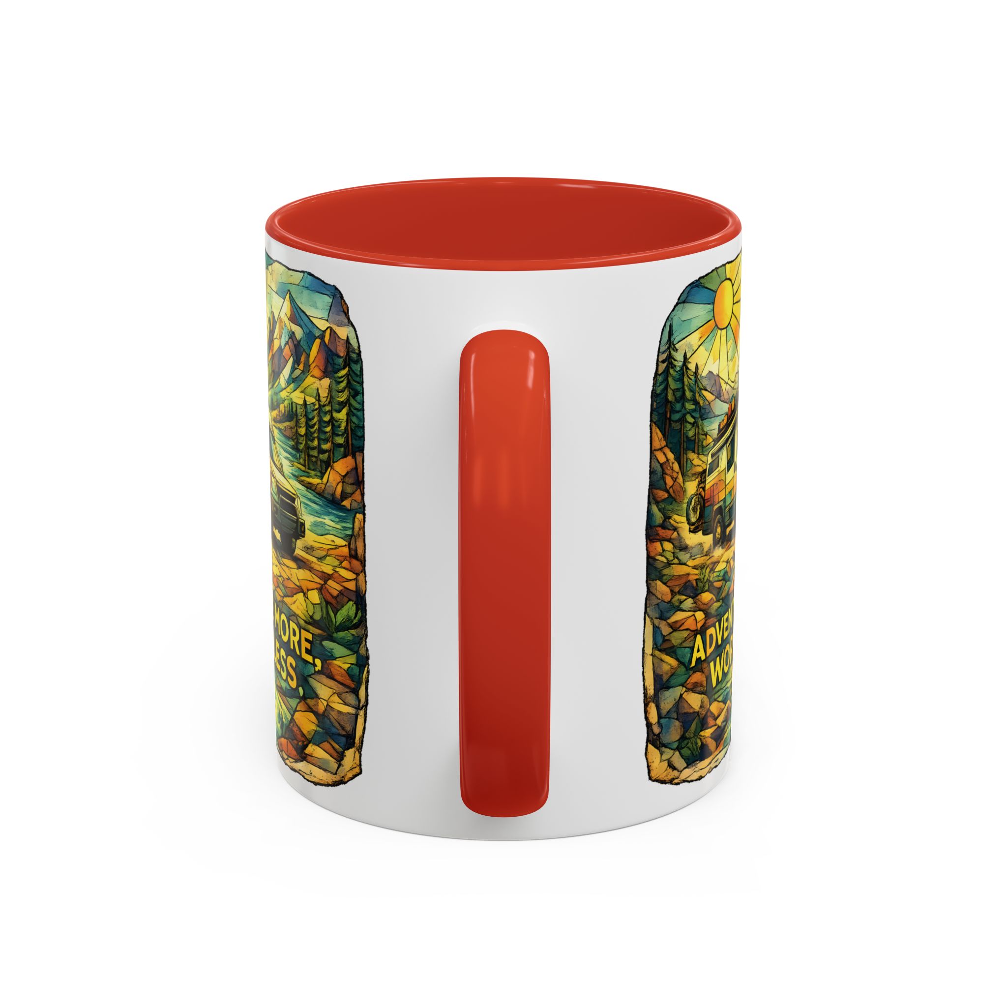 Accent Coffee Mug (11, 15oz) — "Adventure More Worry Less" Design Cubic-Line