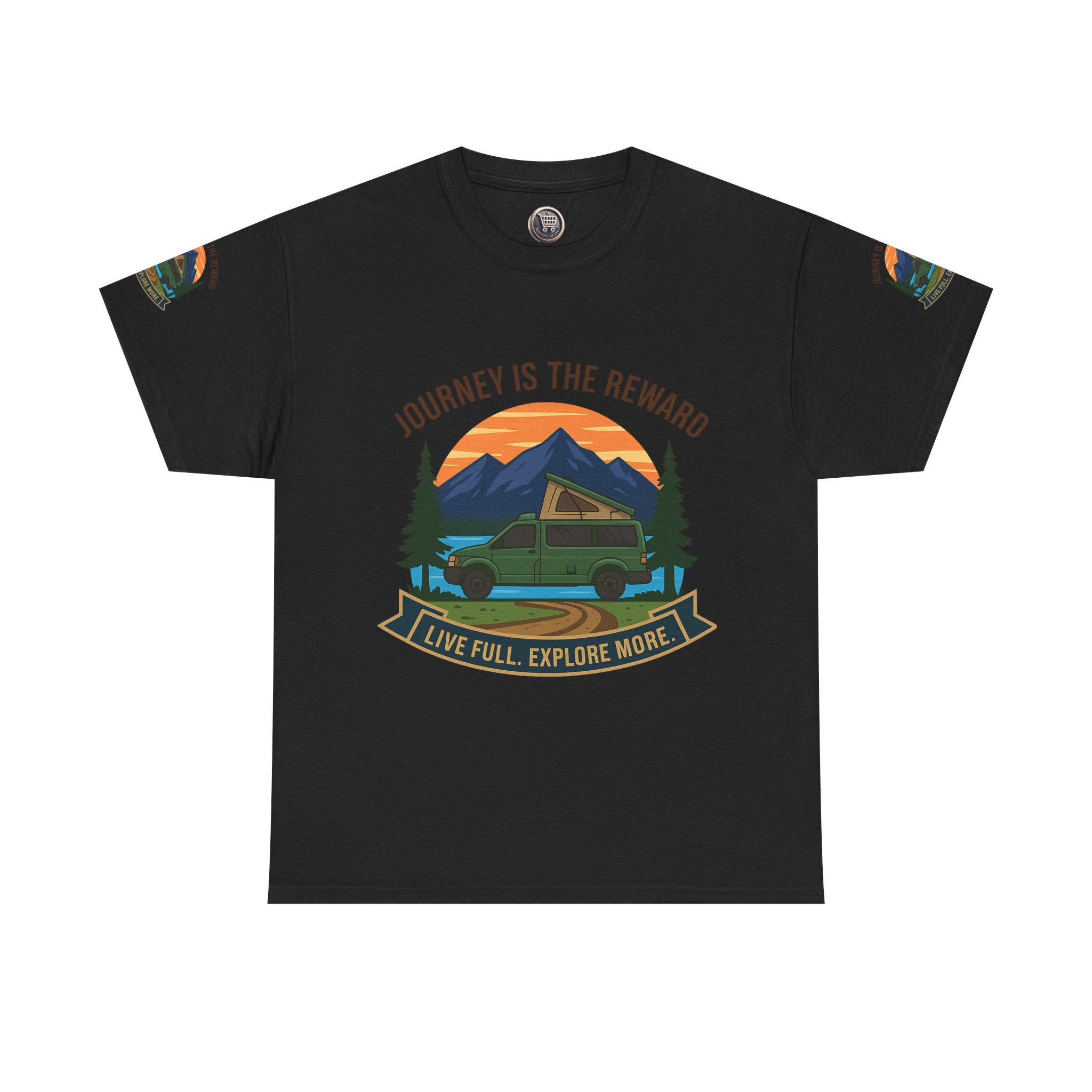 Unisex Heavy Cotton Tee  — "Journey Is The Reward Tee" Adventure Camper Van Graphic T-Shirt