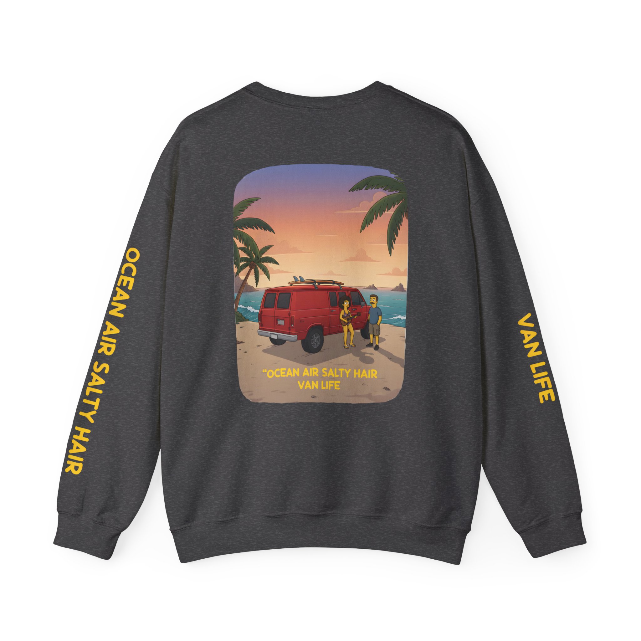 Unisex Heavy Blend™ Crewneck Sweatshirt — "Ocean Air Salty Hair Van Life" Design Sitcom-Line