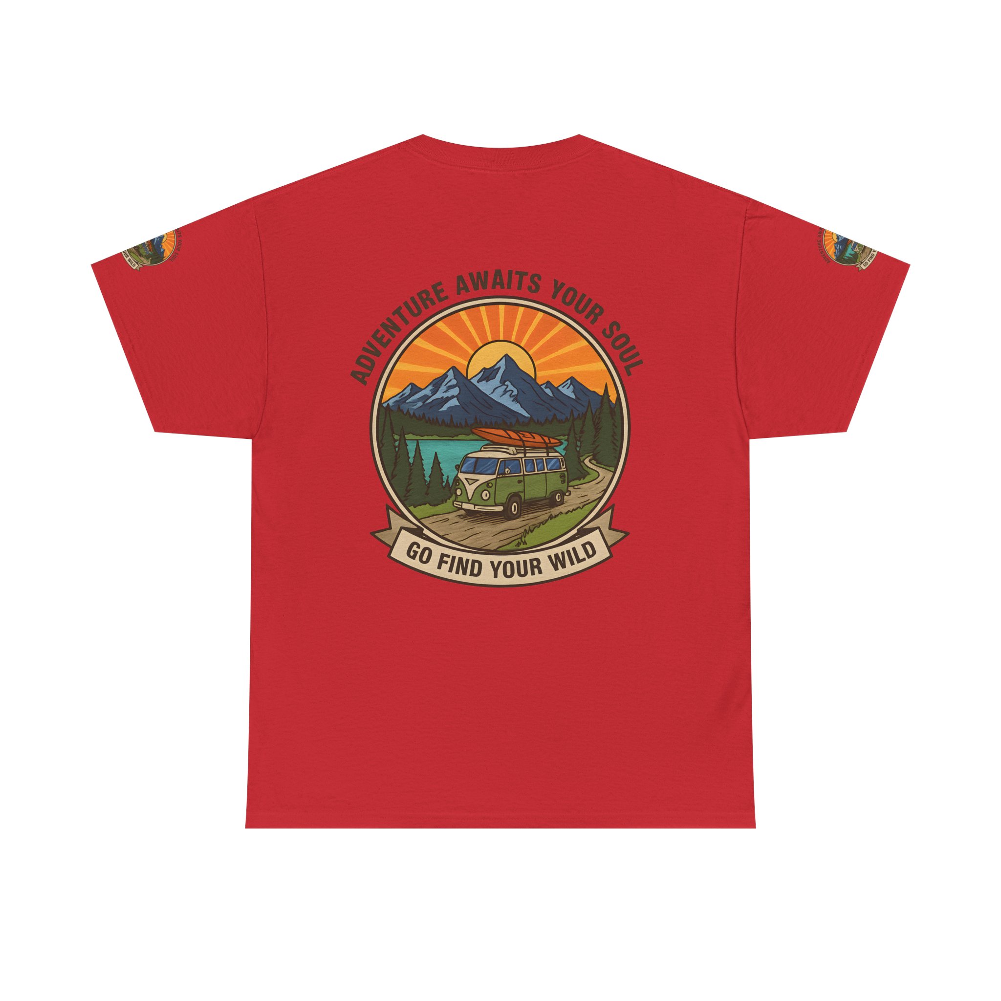 Unisex Heavy Cotton Tee — “Adventure Awaits Your Soul: Go Find Your Wild” Van & Mountain Graphic