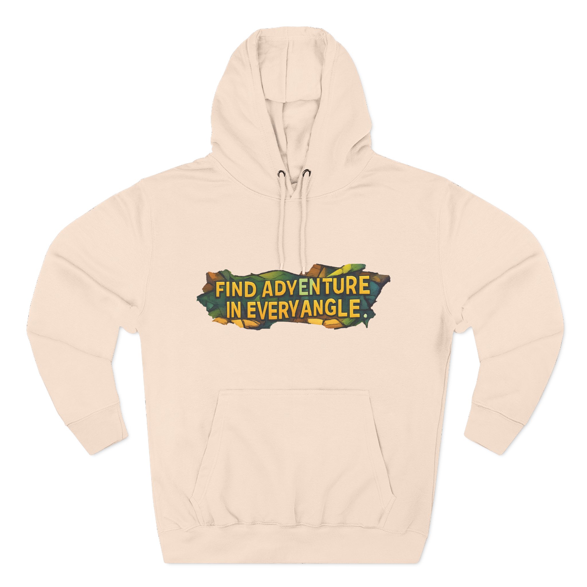 Three-Panel Fleece Hoodie - "Find Adventure In Every Corner" Design Cubic-Line