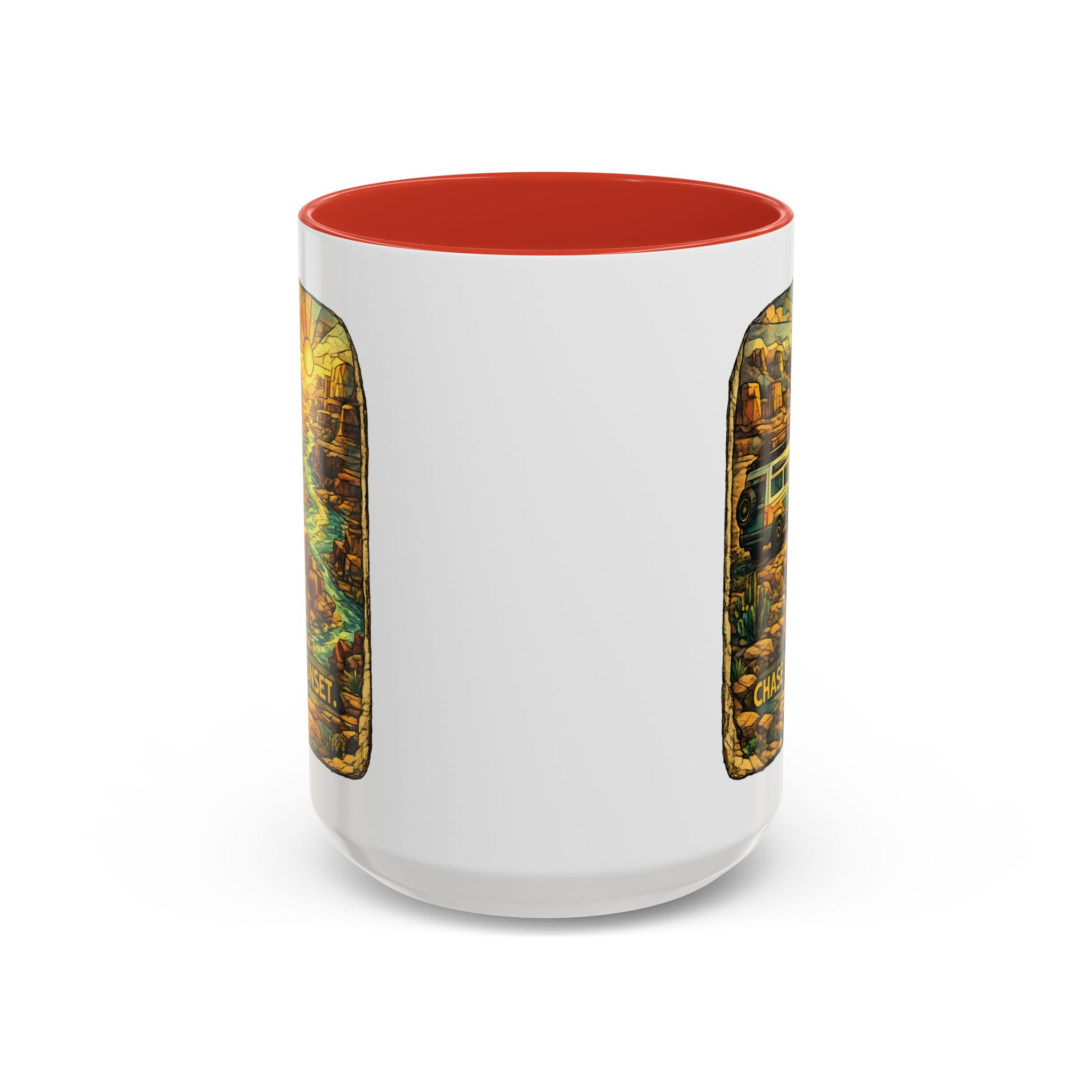 Accent Coffee Mug (11, 15oz) — "Chase The Sunset" Design Cubic-Line
