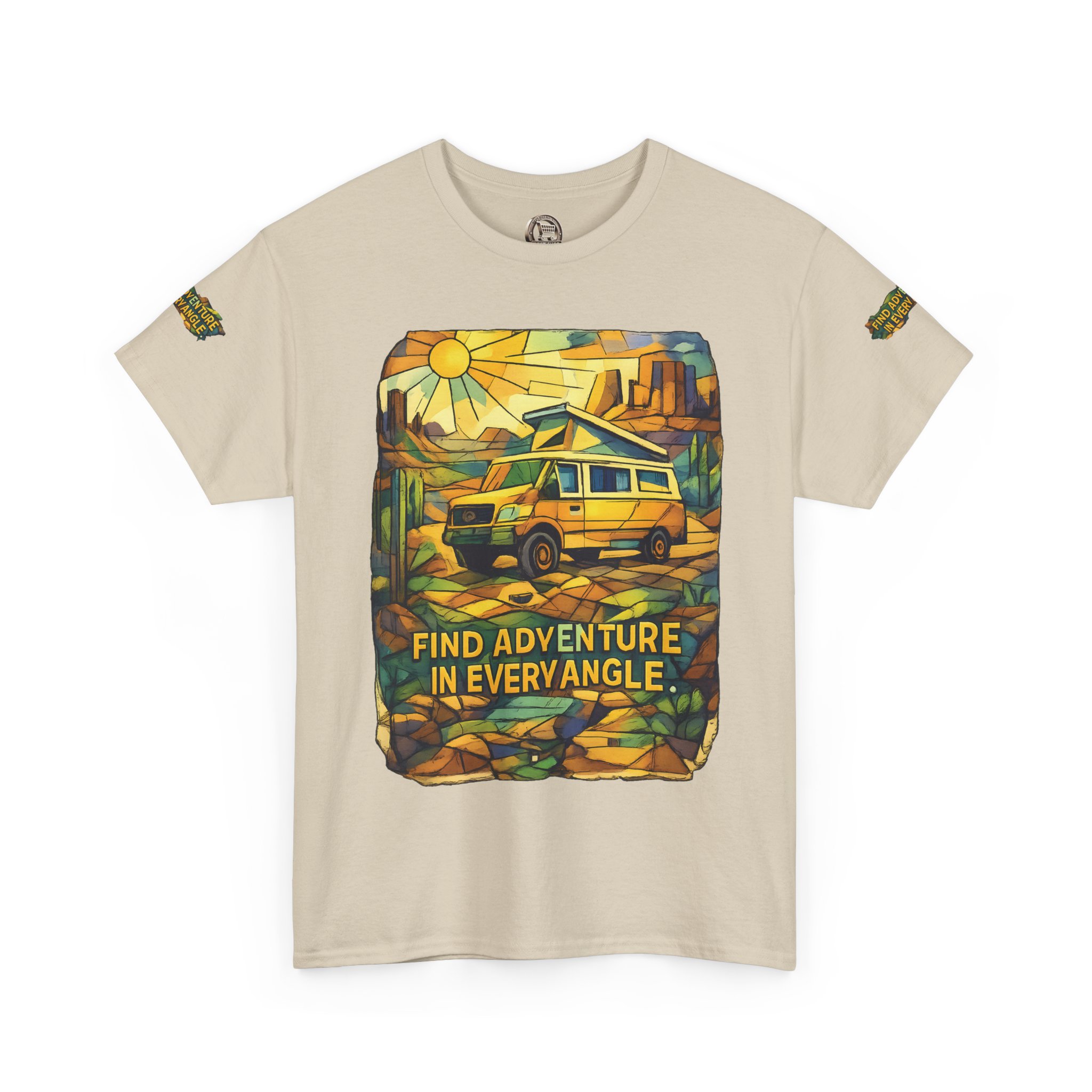 Unisex Heavy Cotton Tee — "Find Adventure In Every Corner" Design Cubic-Line