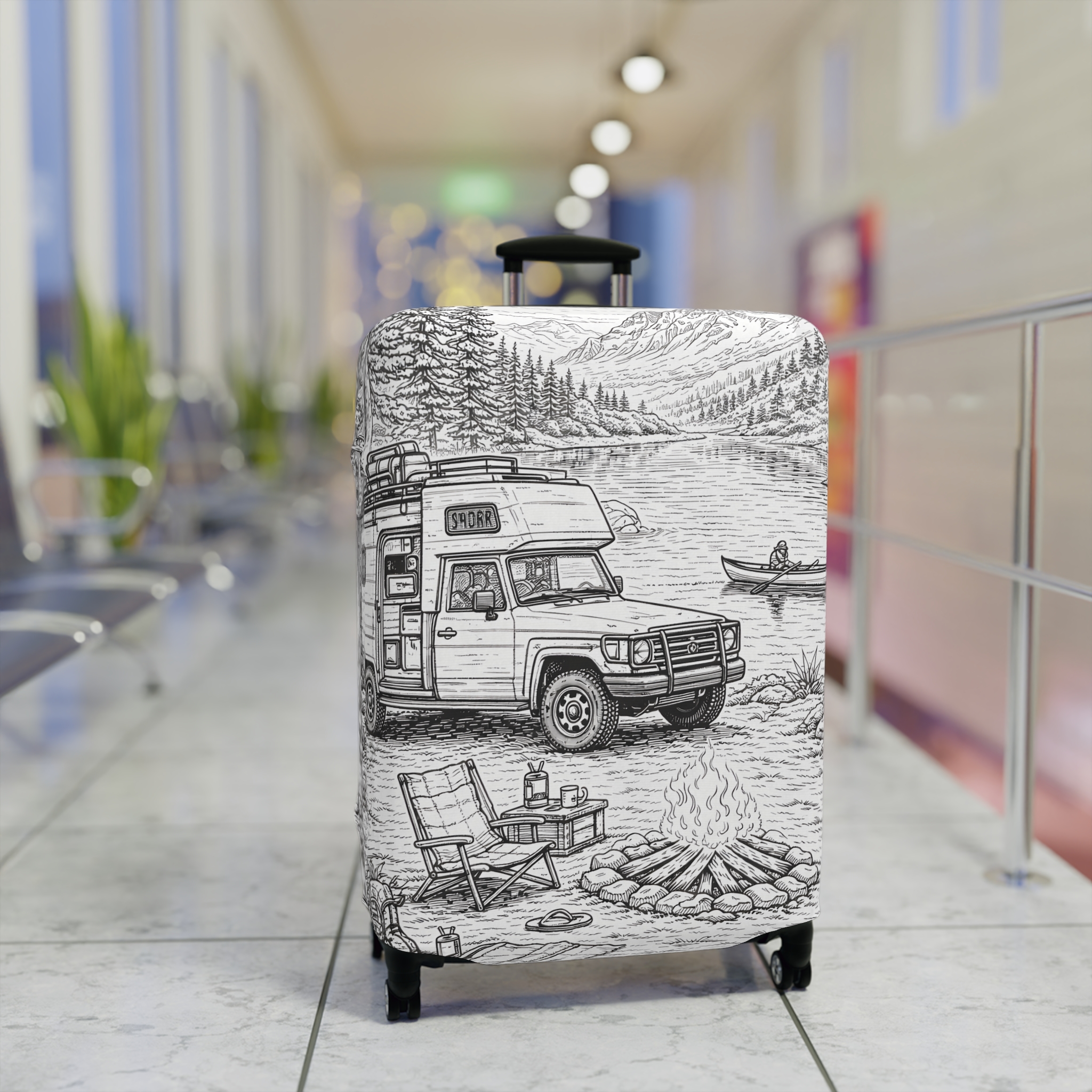 Luggage Cover — Adventure Camper Sketch Travel Suitcase