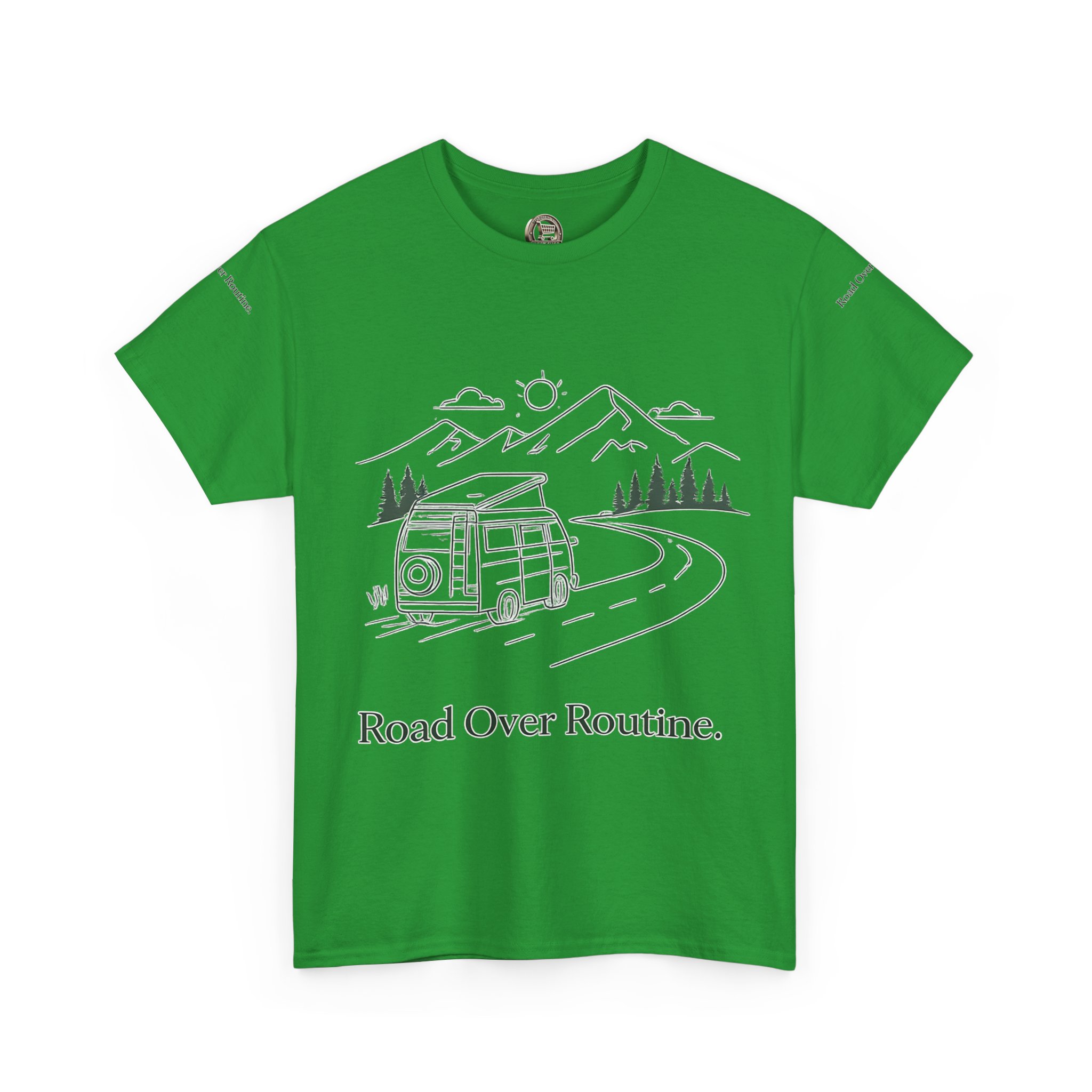 Unisex Heavy Cotton Tee — "Road Over Routine" Design Minimal-Line