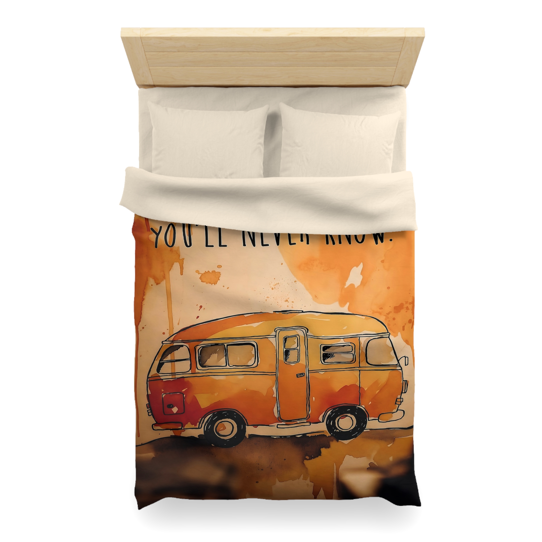 Duvet Cover - 'If You Never Go, You'll Never Know' Orange Camper Adventurer Bedding