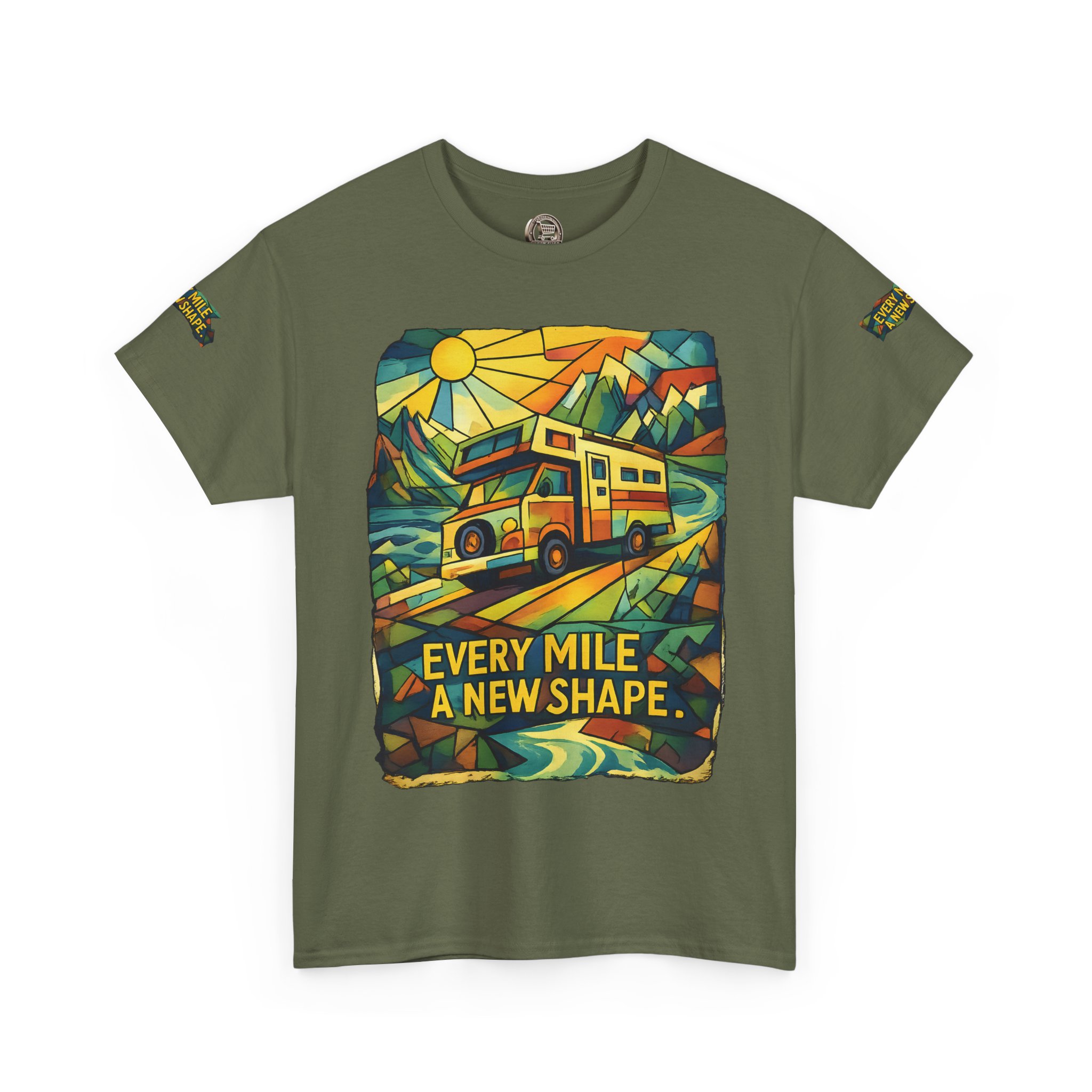 Unisex Heavy Cotton Tee — "Every Mile A New Shape" Design Cubic-Line