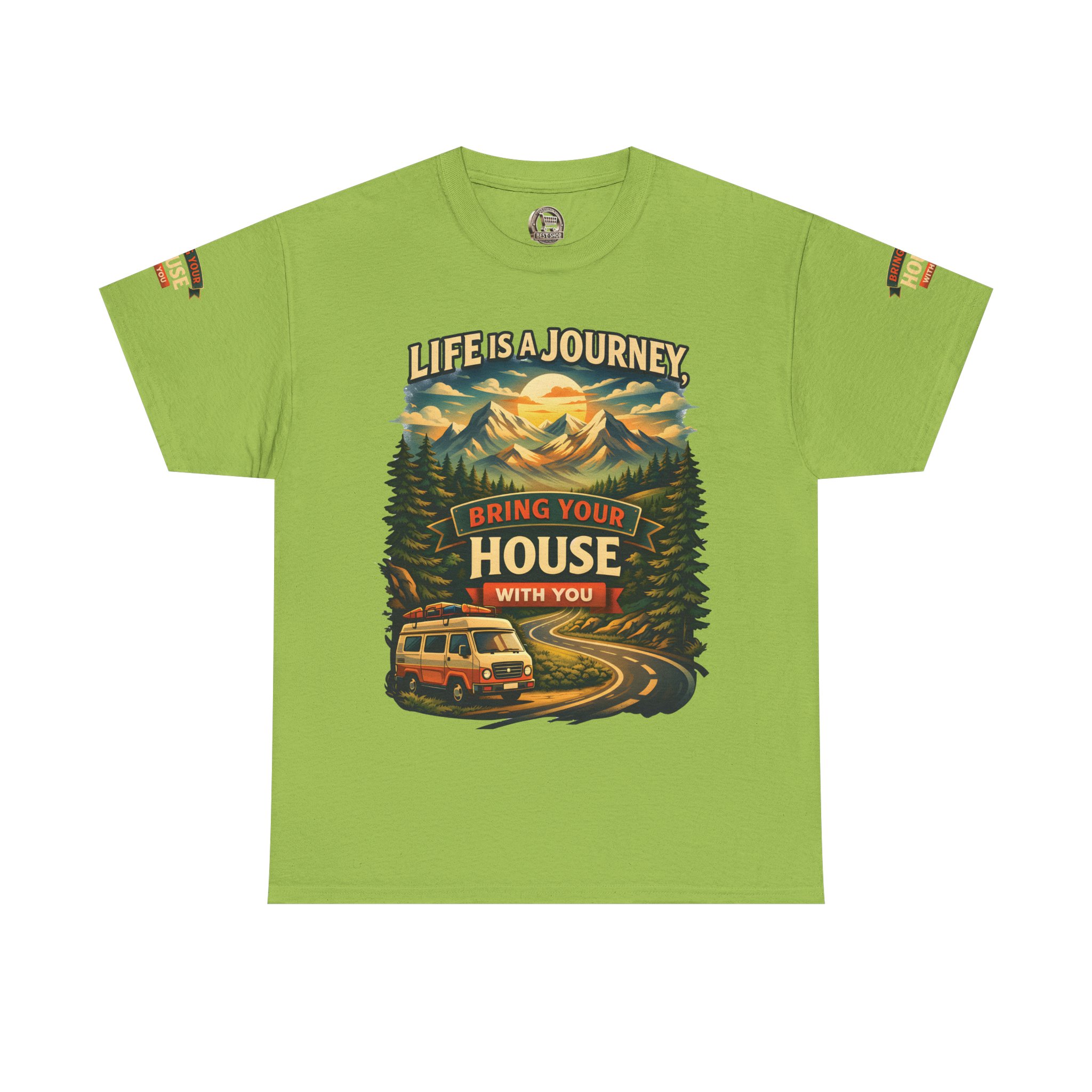 5104748514487464528_2048.jpeg Unisex Heavy Cotton Tee — "Live Is A Journey-Bring Your House With You" Design Scenic-Line