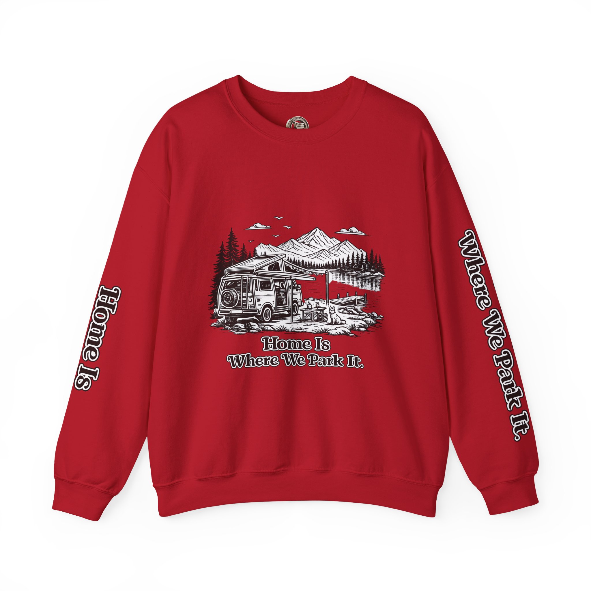 Unisex Heavy Blend™ Crewneck Sweatshirt — "Home Is Where You Park It" Design Minimal-Line
