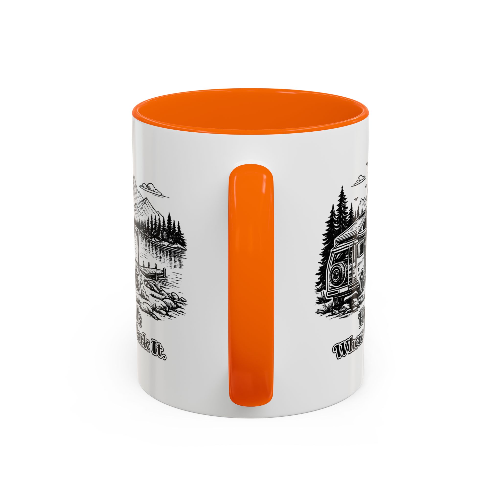 Accent Coffee Mug (11, 15oz) — "Home Is Where You Park It" Design Minimal-Line