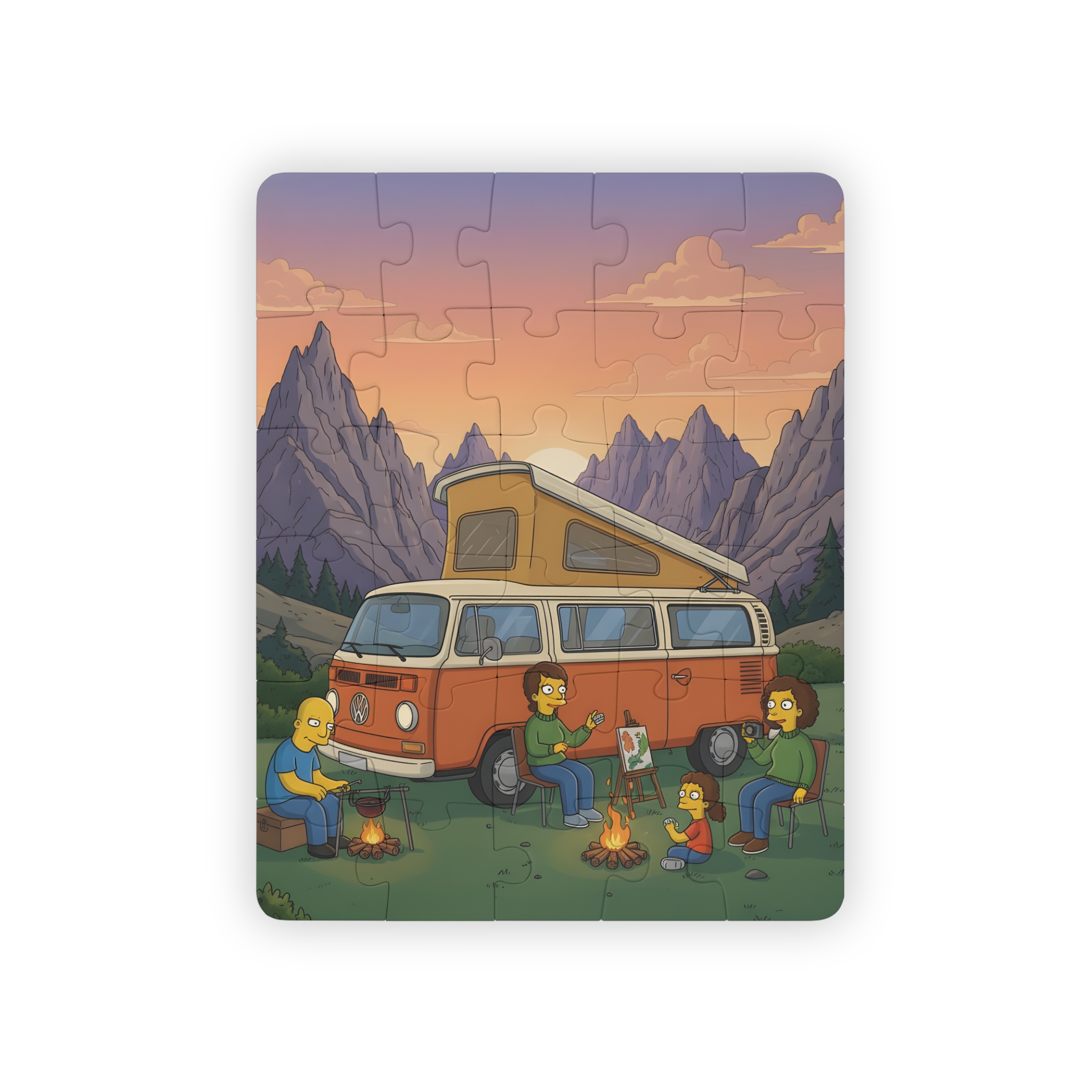 Kids' 30‑Piece Camping Puzzle — Family Camping Van Sunset Scene