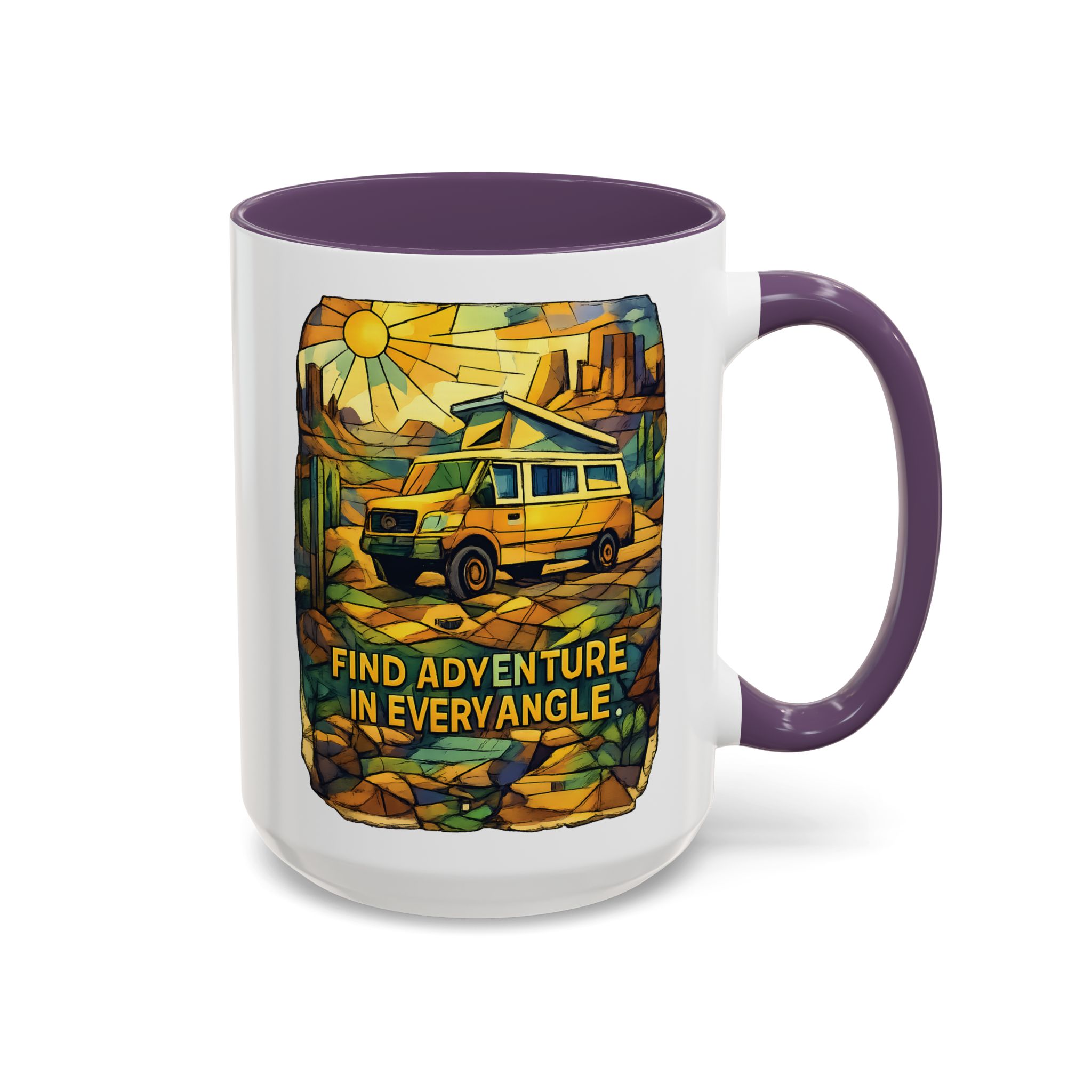 Accent Coffee Mug (11, 15oz) — "Find Adventure In Every Corner" Design Cubic-Line