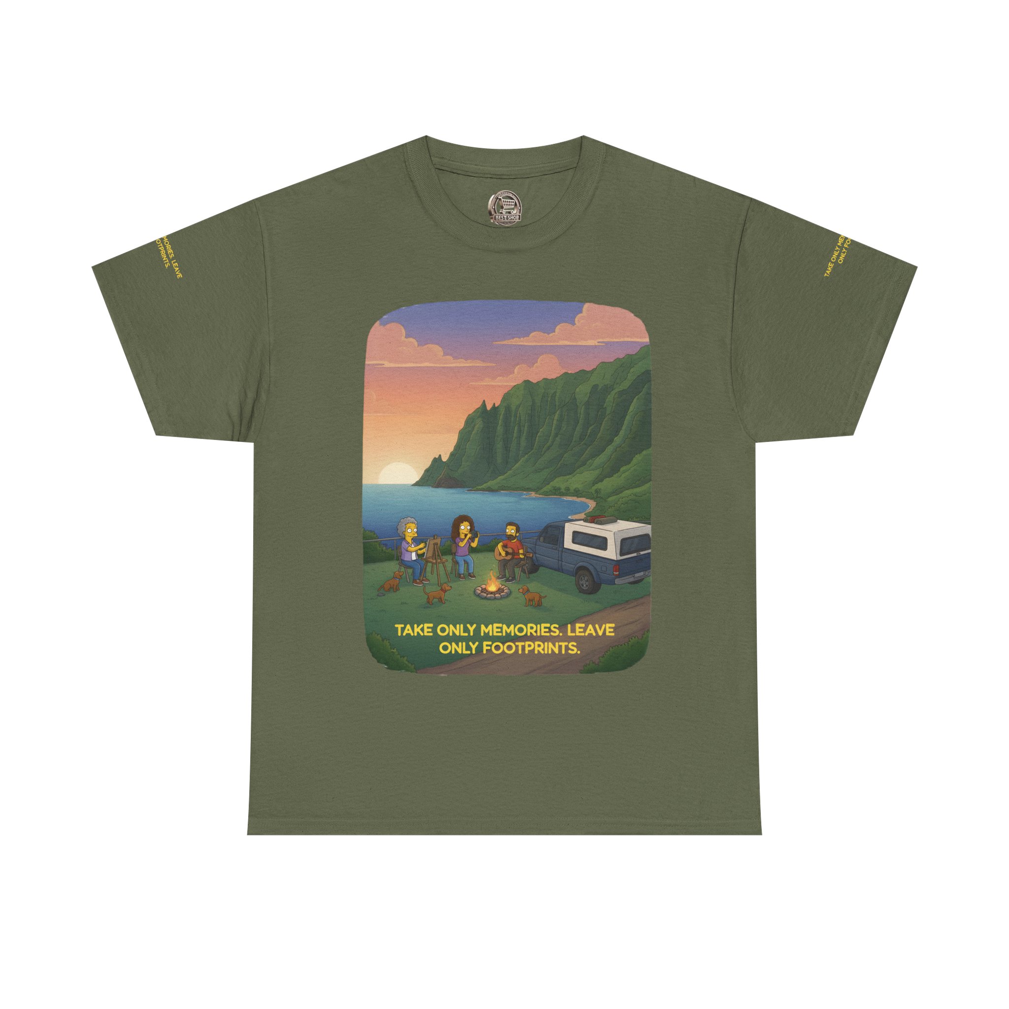 Unisex Heavy Cotton Tee — "Take Only Memories-Leave Only Footprints" Design Sitcom-Line