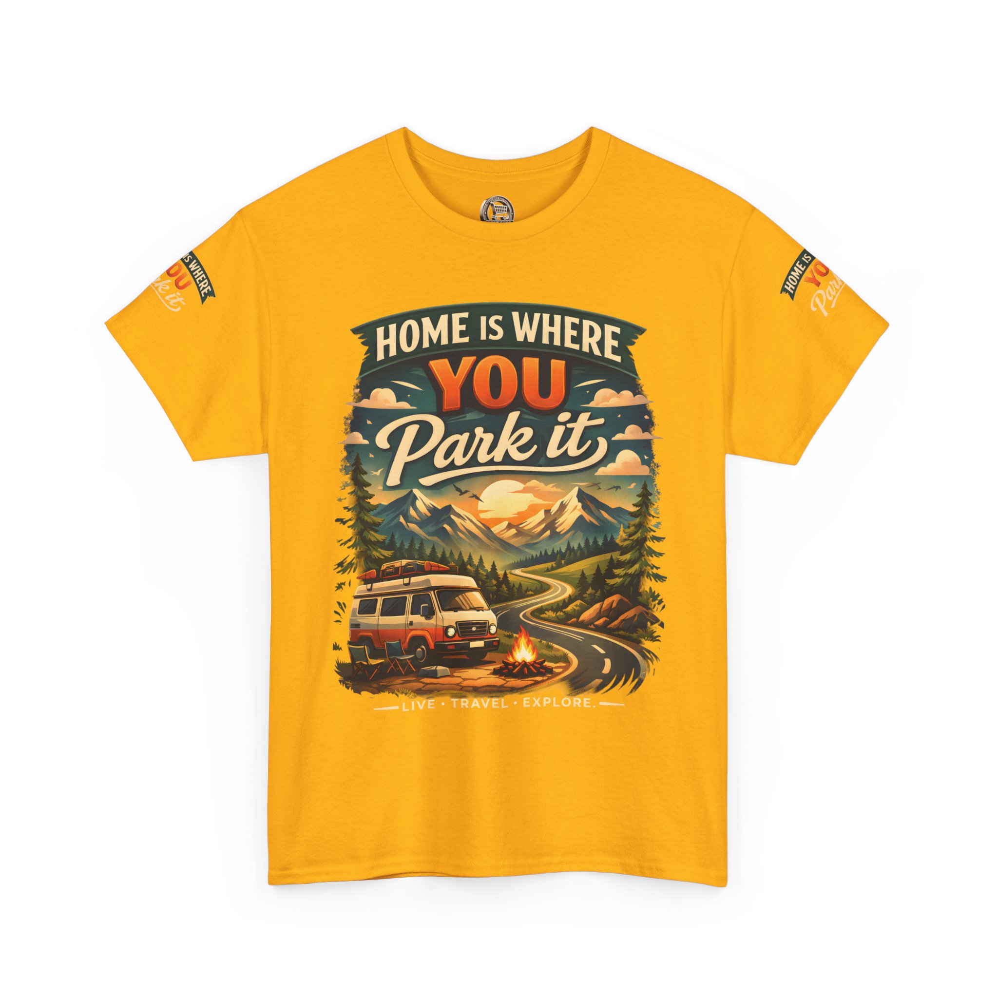 Unisex Heavy Cotton Tee — "Hom Is Where You Park It" Design Scenic-Line