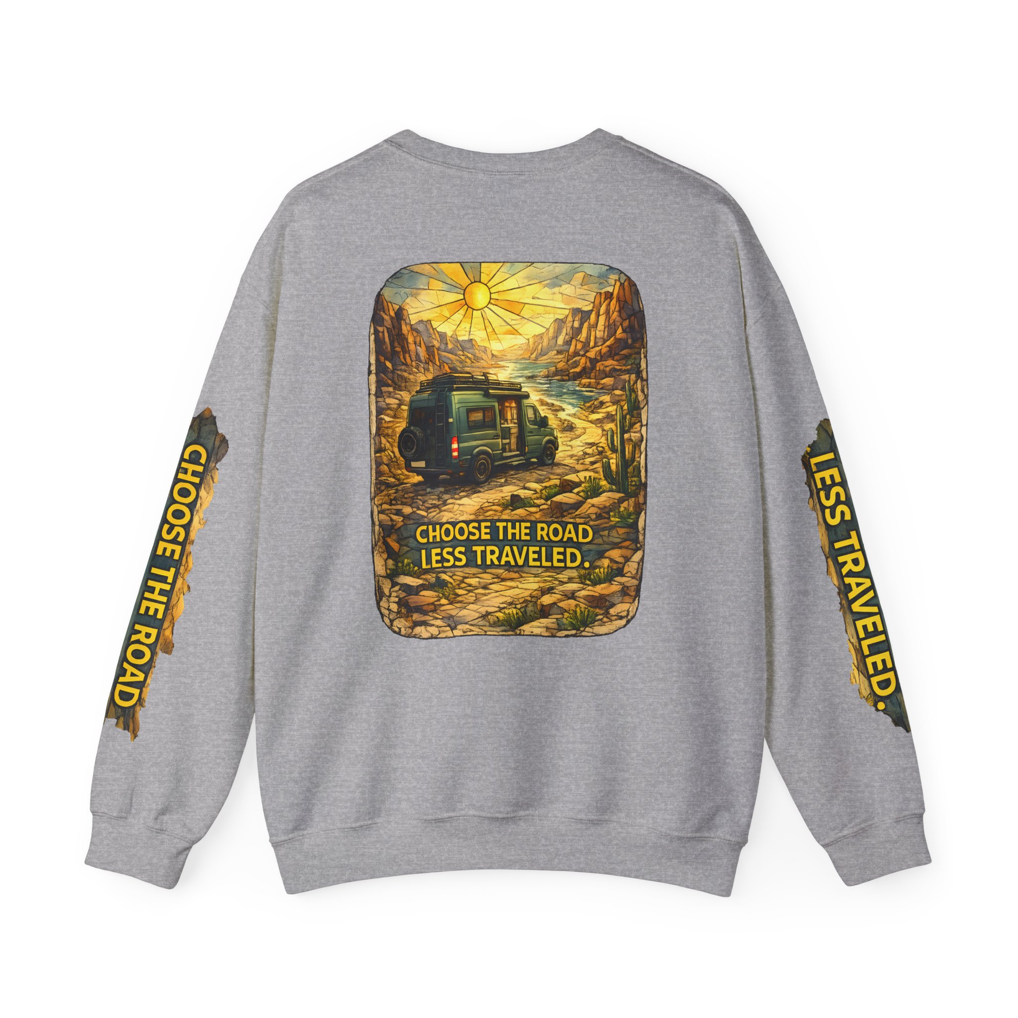 Unisex Heavy Blend™ Crewneck Sweatshirt — "Choose The Road Less Traveled" Design Cubic-Line