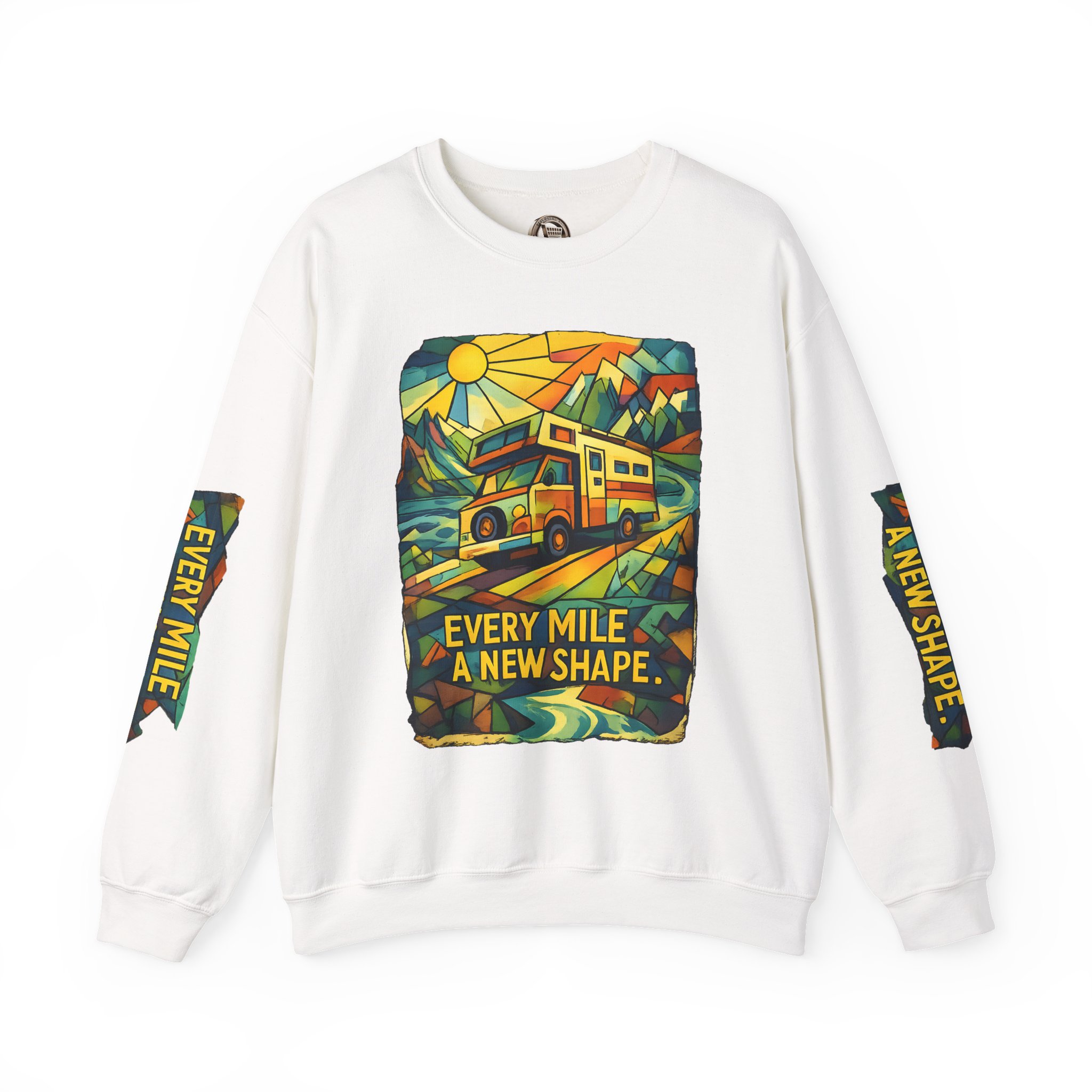 Unisex Heavy Blend™ Crewneck Sweatshirt — "Every Mile A New Shape" Design Cubic-Line