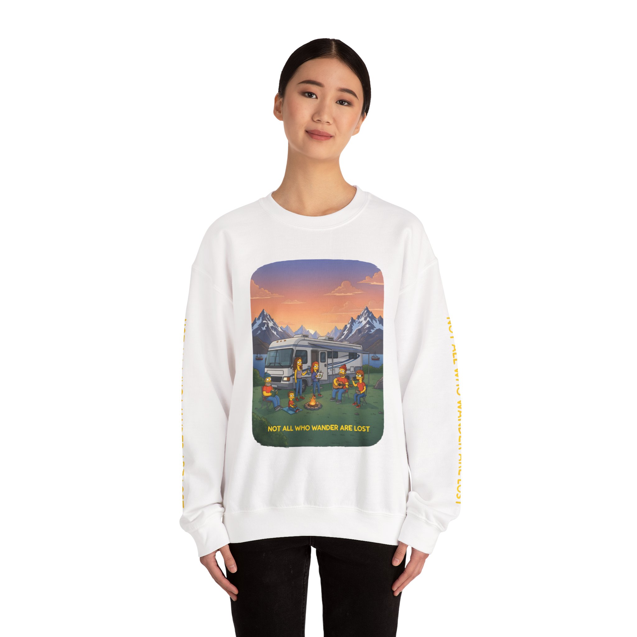 Unisex Heavy Blend™ Crewneck Sweatshirt — "Not All Who Wander Are Lost" Design Sitcom-Line